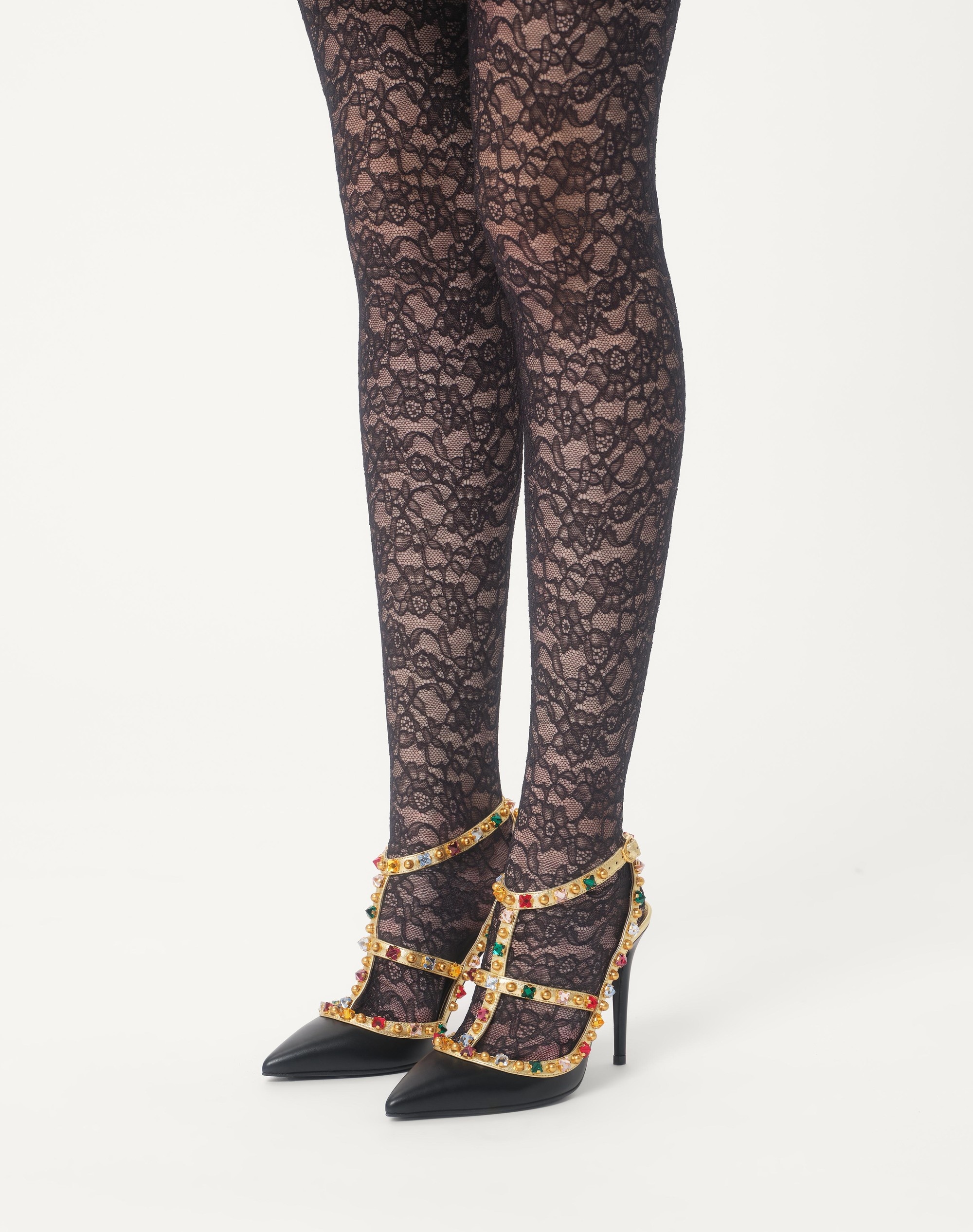 ROCKSTUD CALFSKIN PUMPS WITH CABOCHON AND 100MM CRYSTALS - 2