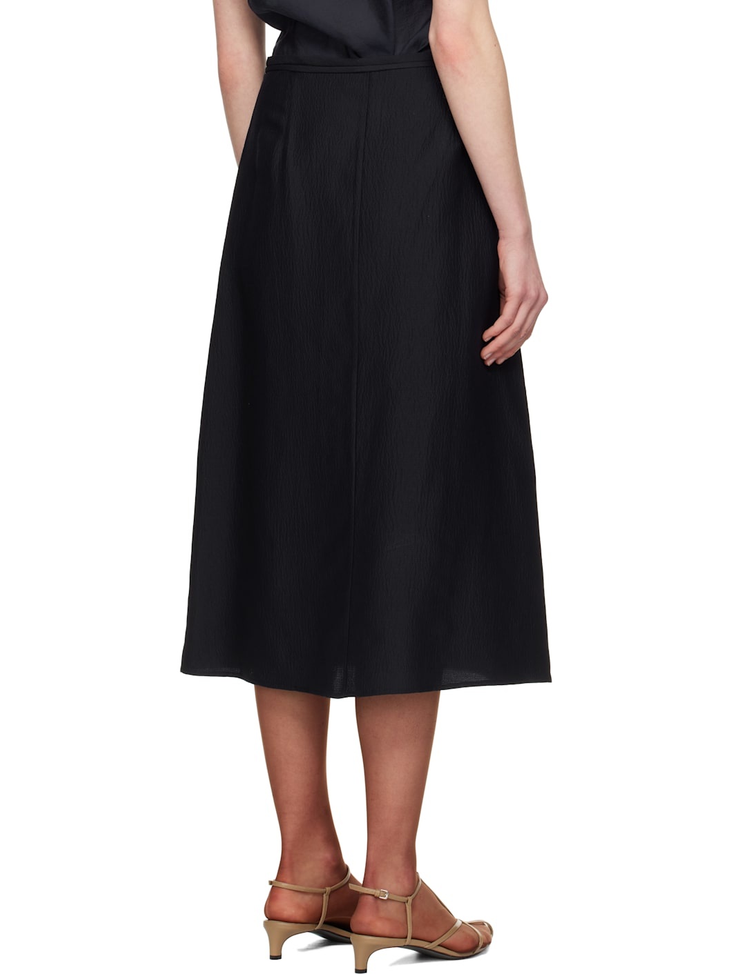 Navy Crinkled Fluid Midi Skirt - 3