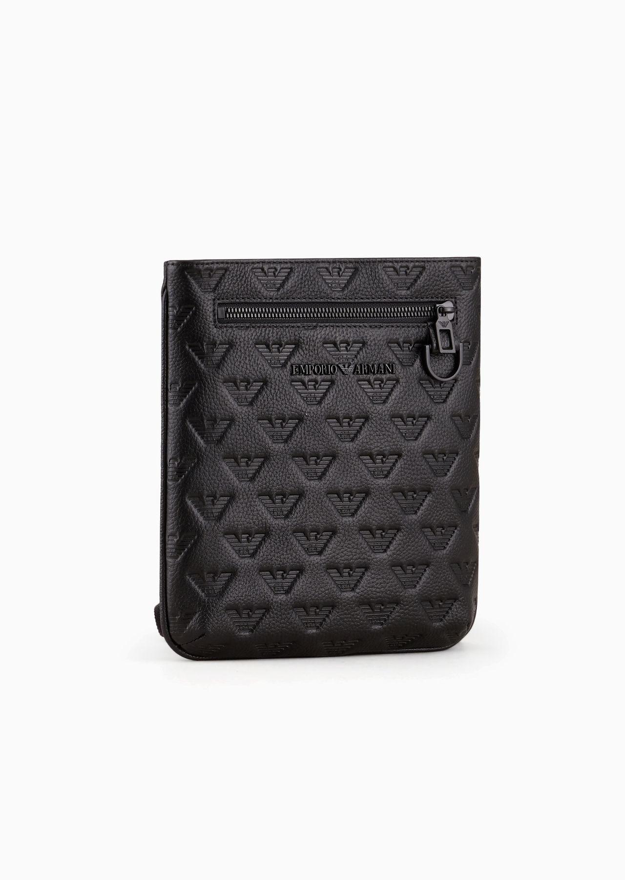 Flat leather shoulder bag with all-over embossed eagle - 2