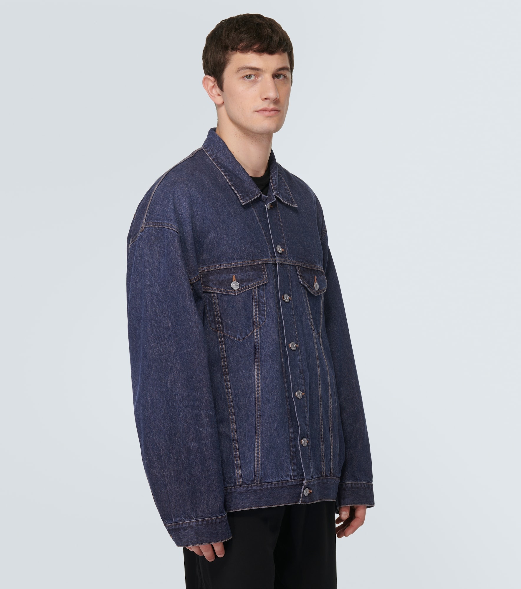 Oversized cotton and silk denim jacket - 3