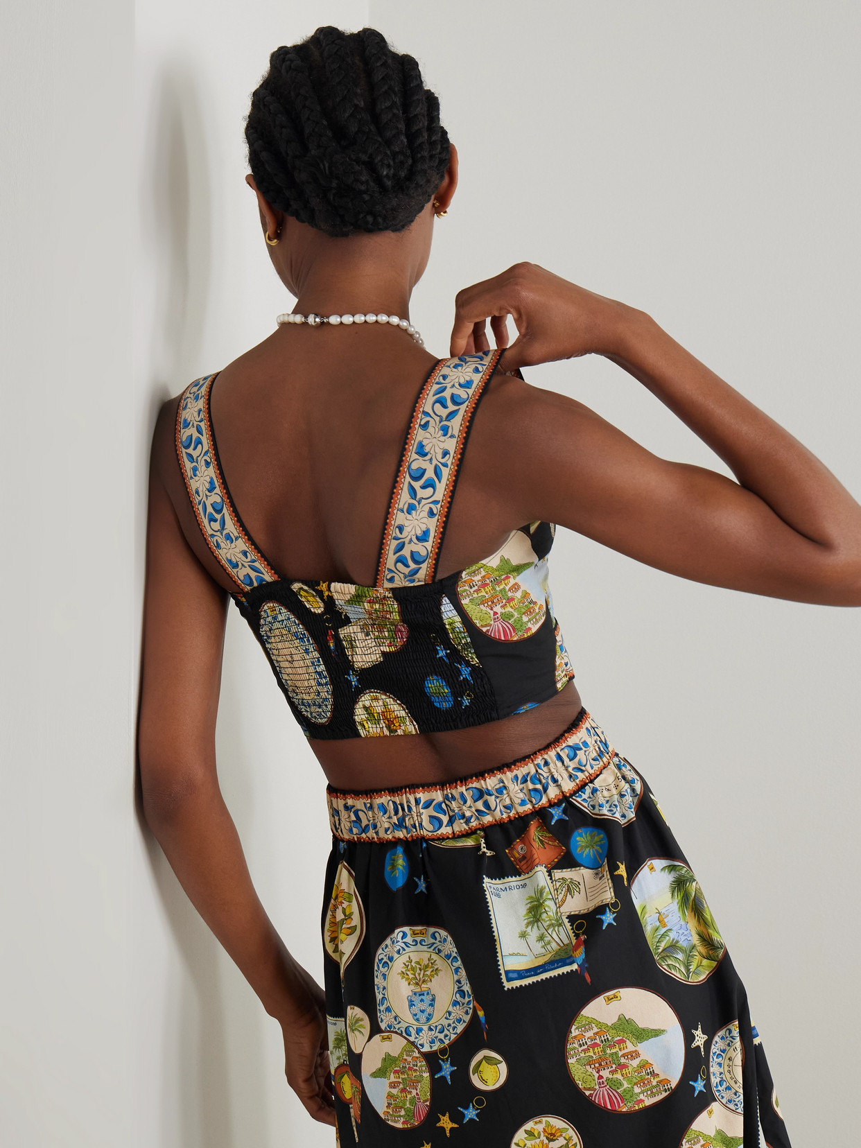 Cropped Printed Cotton Bustier Top - 3