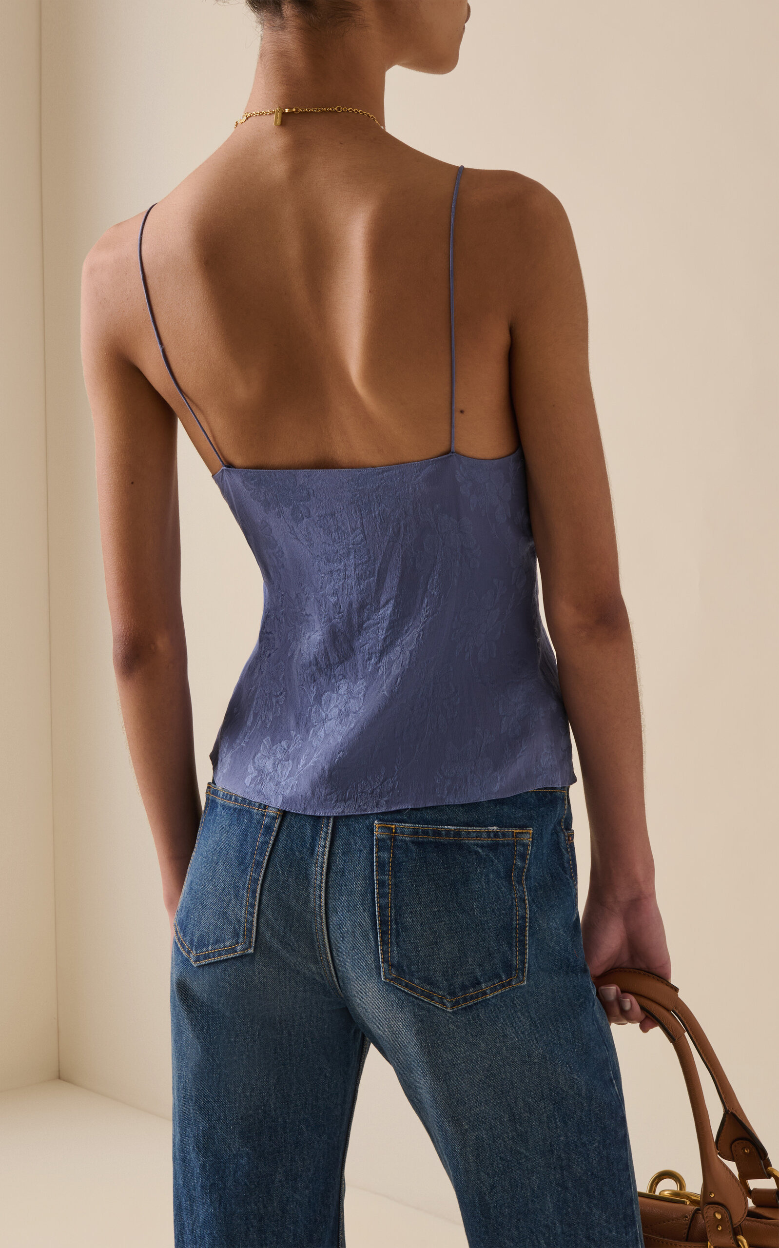 Lace-Trimmed Silk-Jacquard Lingerie Top blue - 4