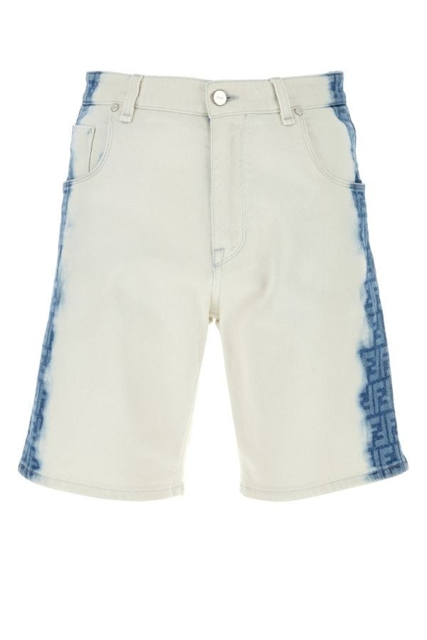 Fendi Man White Stretch Denim Bermuda Shorts - 1