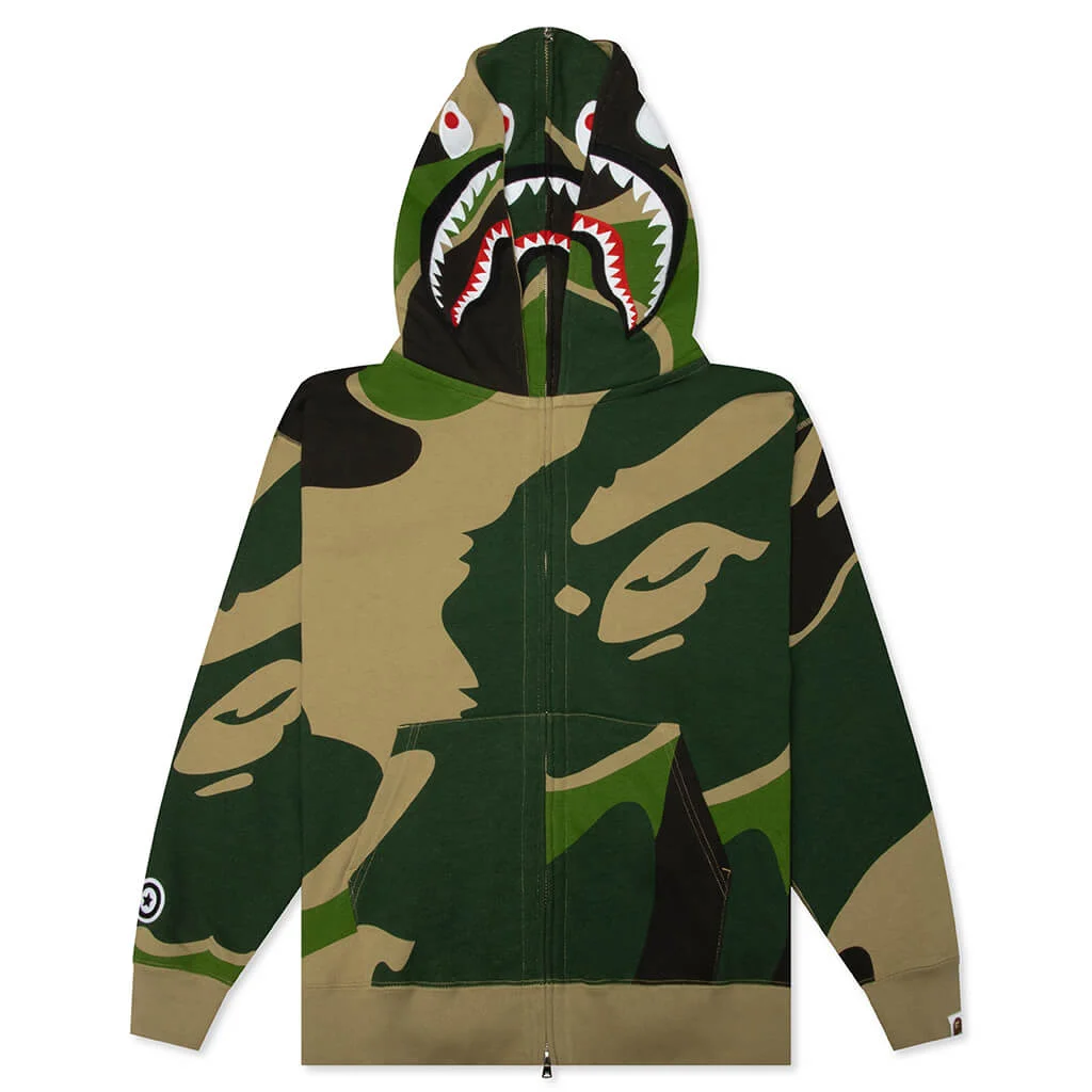 MEGA ABC CAMO DOUBLE SHARK RELAXED FIT FULL ZIP HOODIE - GREEN - 1