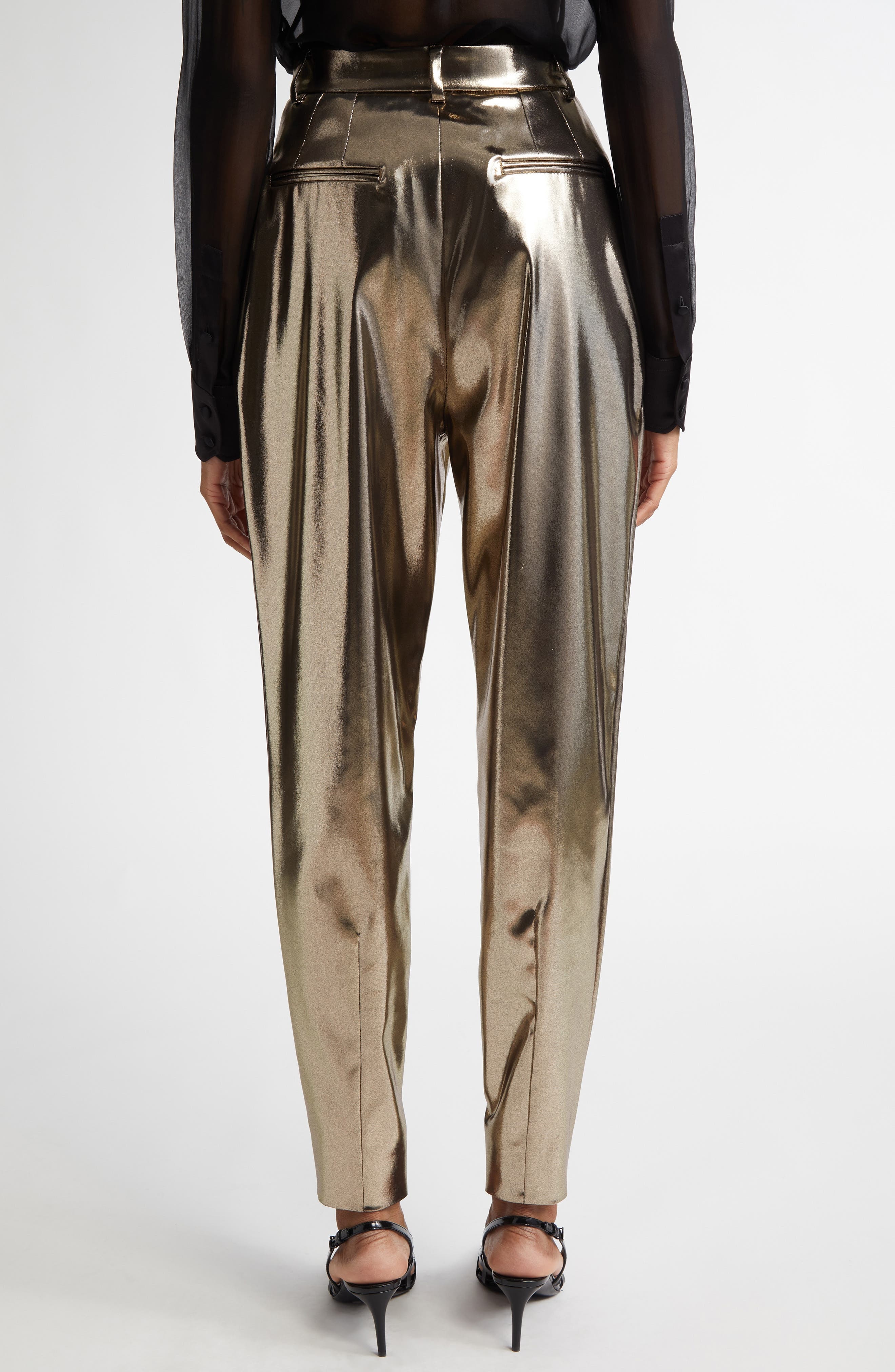 Dolce&Gabbana Metallic Pleated Ankle Pants in S0985 Oro Antico at Nordstrom - 3