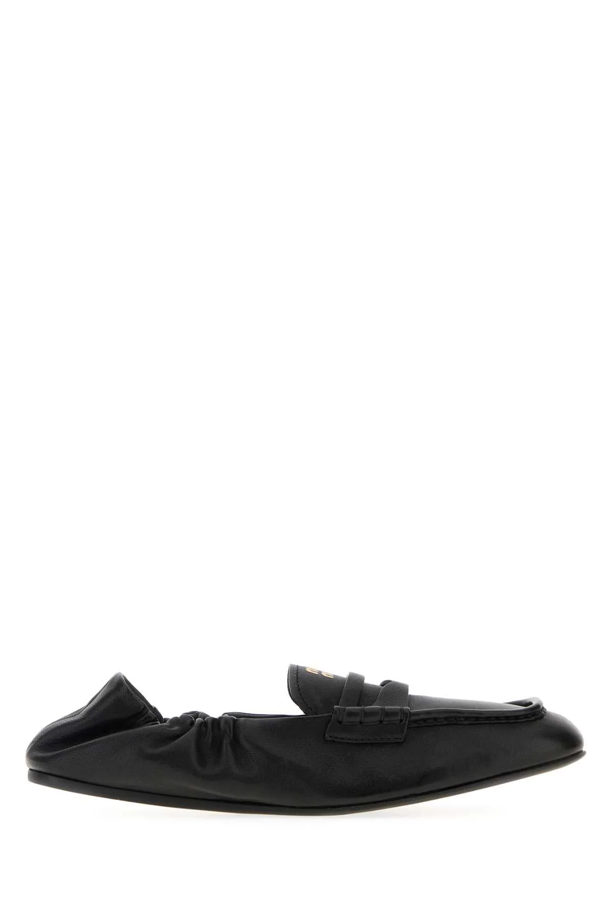 Miu Miu Women Black Nappa Leather Ruches Loafers - 1