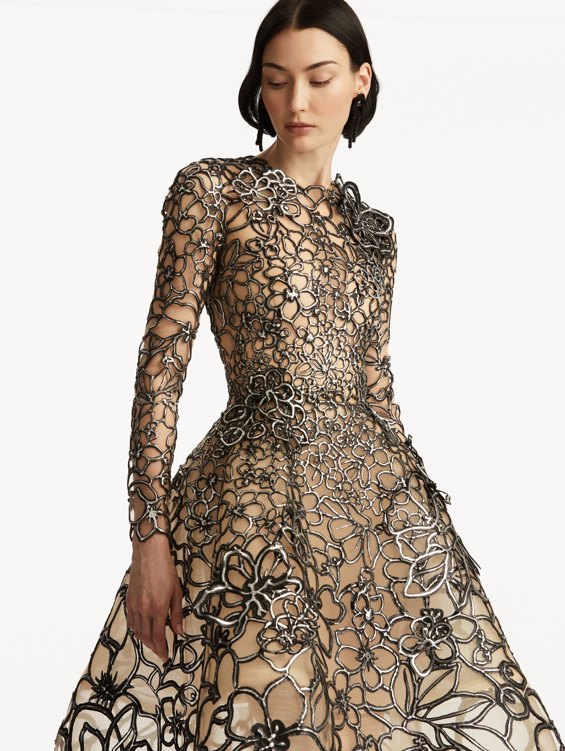 RUBBER LACE ILLUSION TULLE GOWN - 5