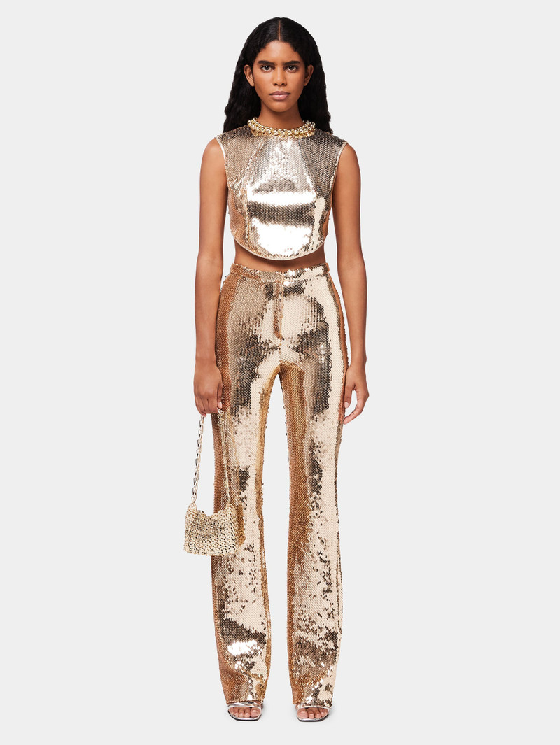 rabanne GOLD SEQUINS TROUSERS WITH METALLIC PEARLED DETAIL outlook