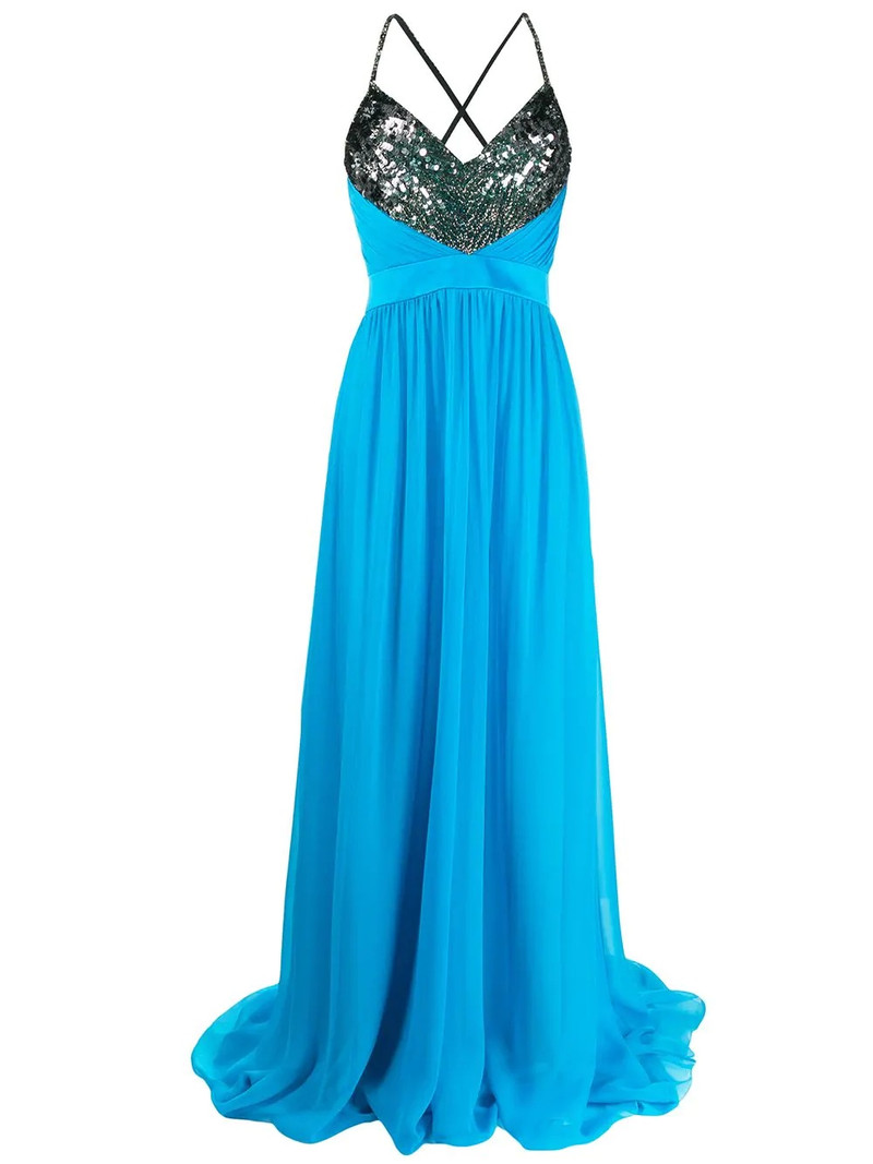 sequinned neckline long dress 1