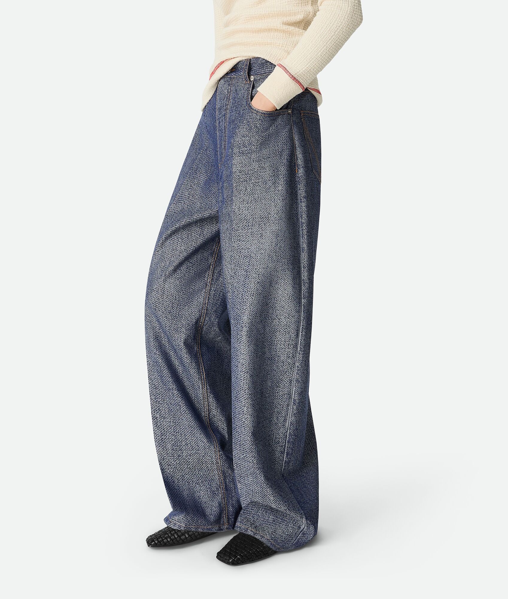Denim Jacquard Wide Leg Trousers - 2