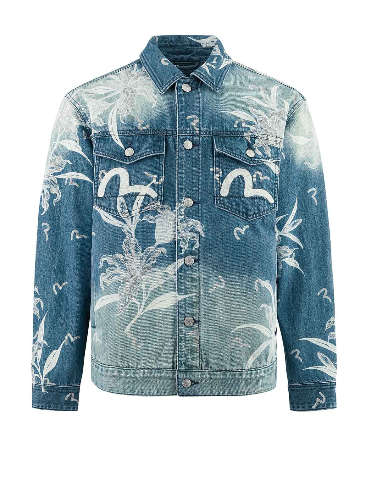 Floral and Seagull Embroidery Relax Fit Denim Jacket - 9