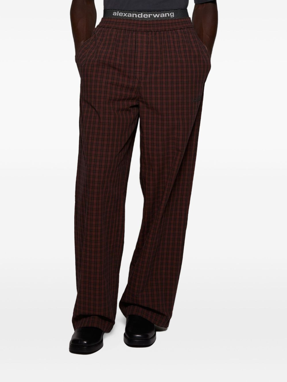 plaid-pattern elastic-waist trousers - 4