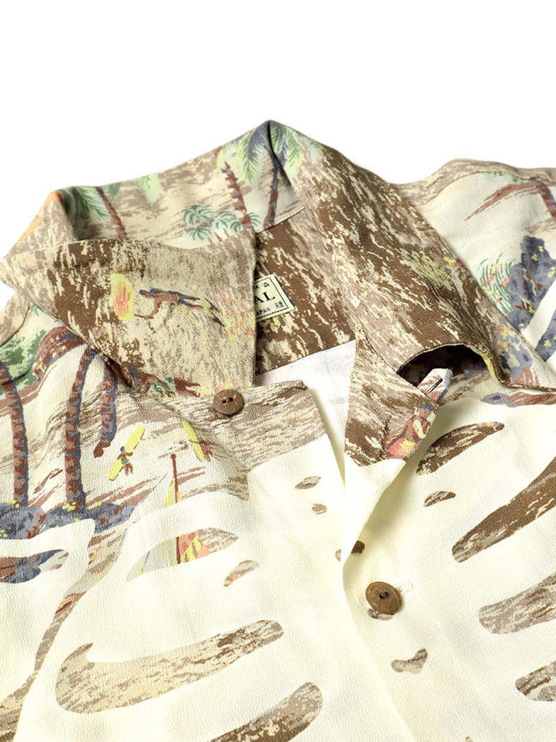 KAPITAL Rayon KAMEKAMEHA BONE Aloha Shirt 'BROWN' 4