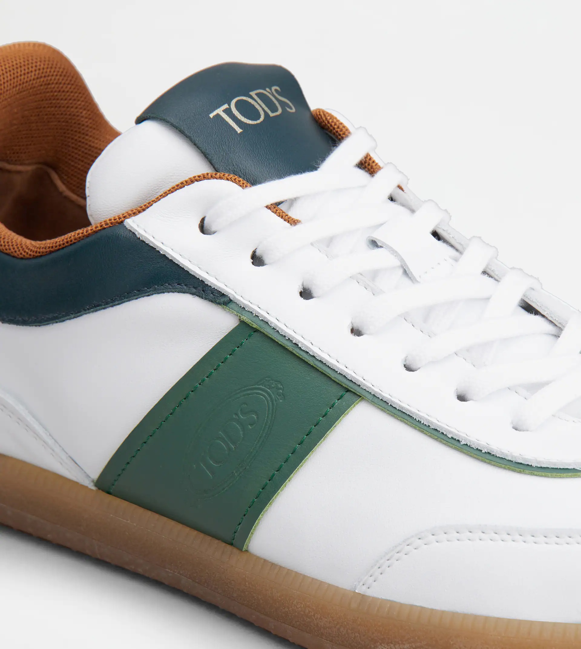 TOD'S TABS SNEAKERS IN LEATHER - WHITE, GREEN - 5