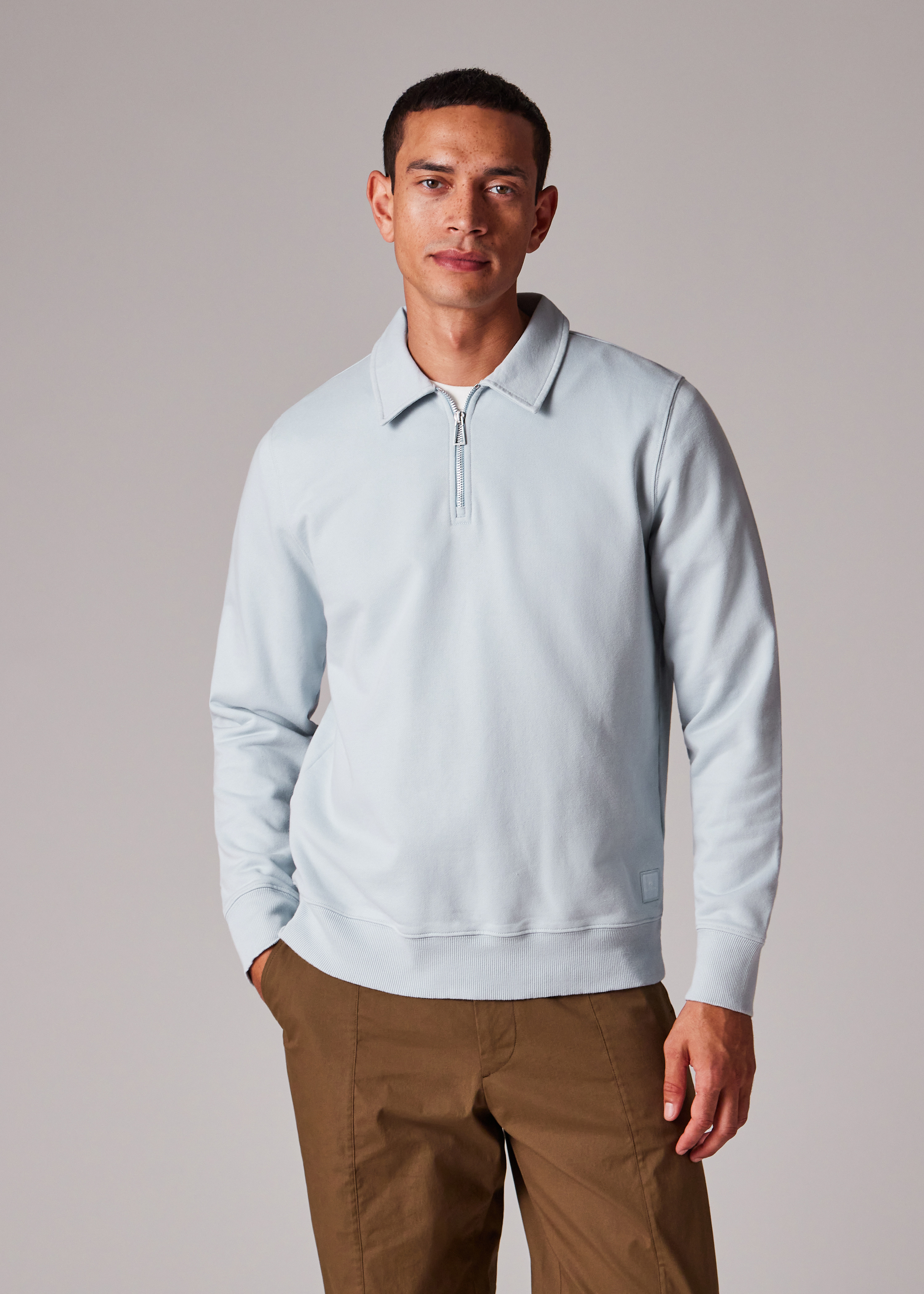 Light Blue Organic Cotton Zip-Neck Sweatshirt - 7