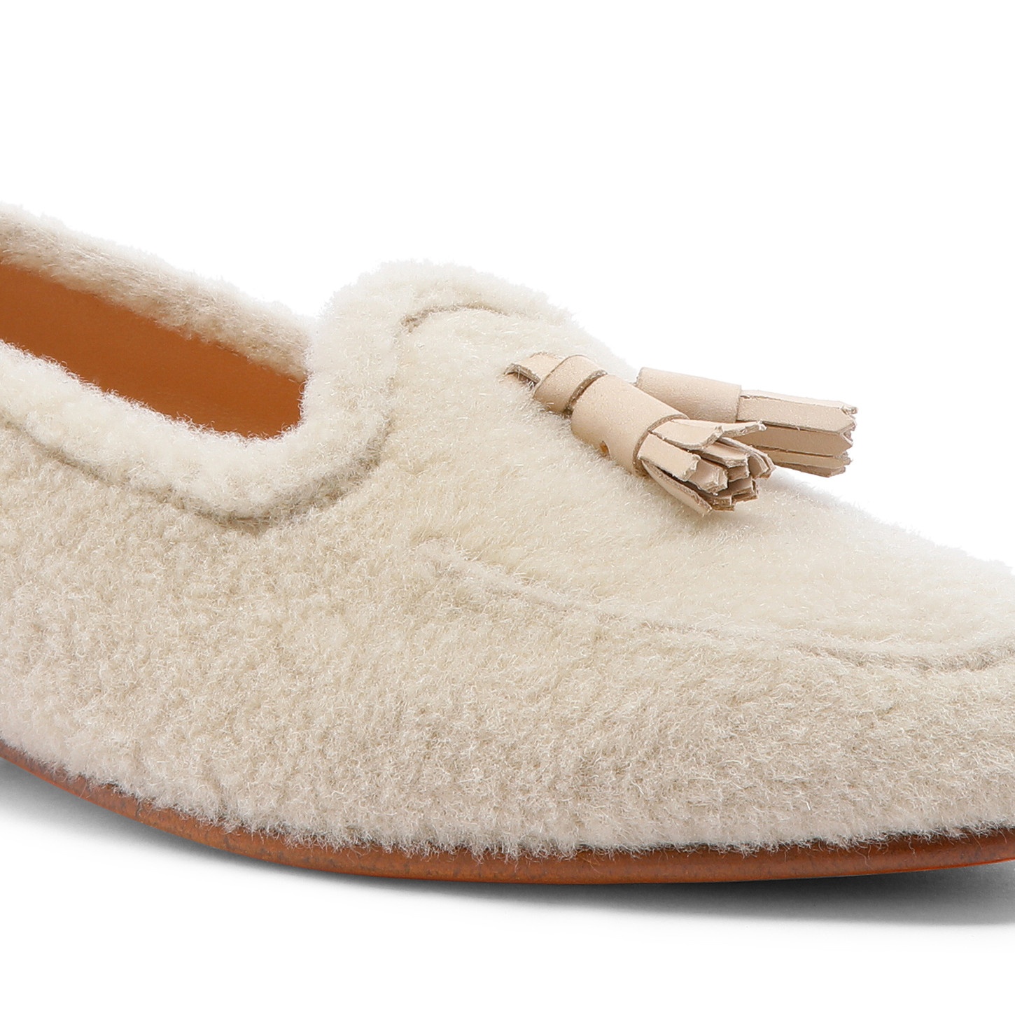 Women's beige fur Andrea tassel loafer - 6