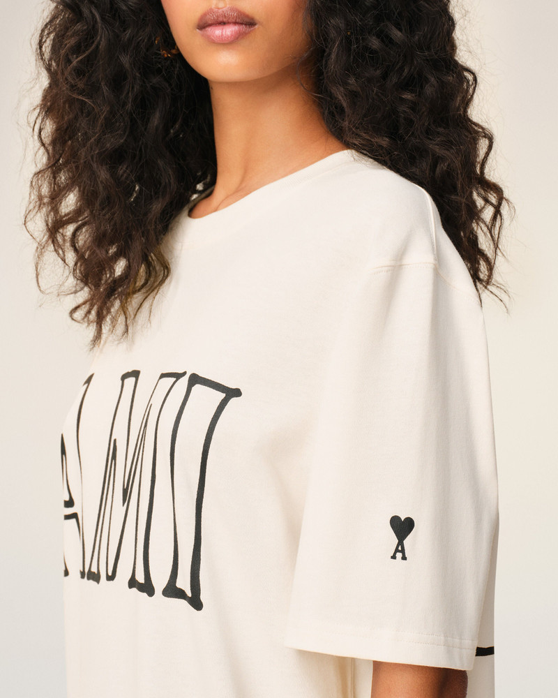 WHITE COTTON AMI PARIS PRINT T-SHIRT 4