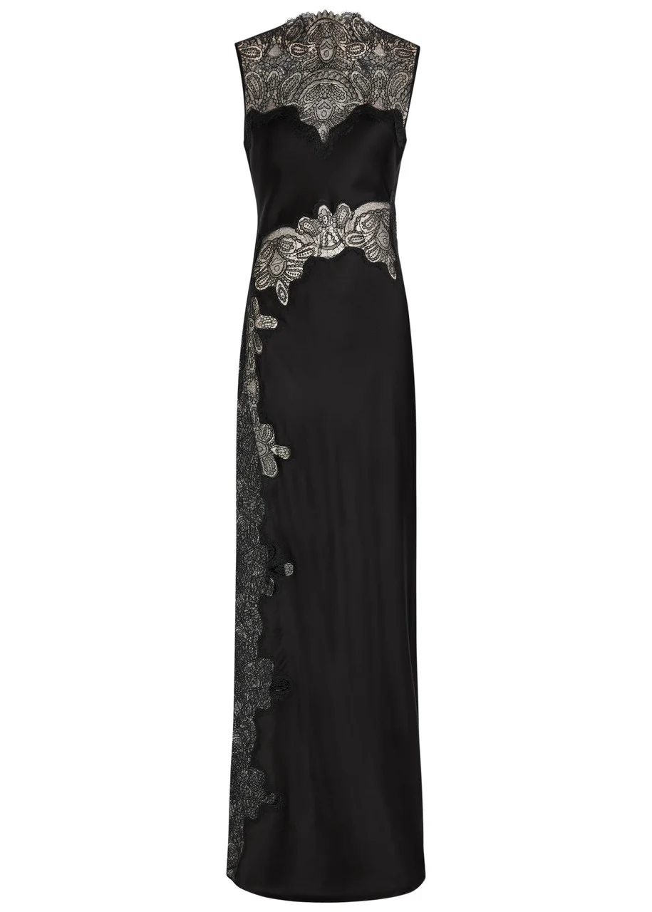 Shona Joy Jamila High-neck Lace Satin Maxi Dress - 1