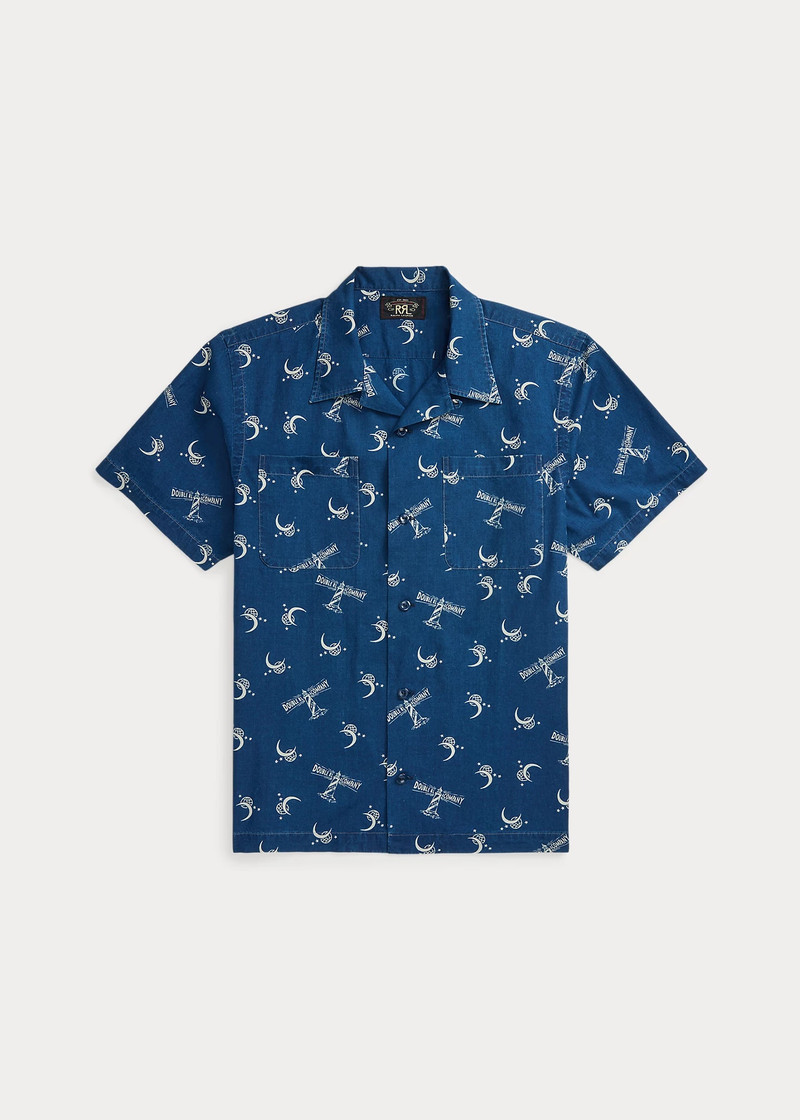 Lighthouse-Print Indigo Camp Shirt 1