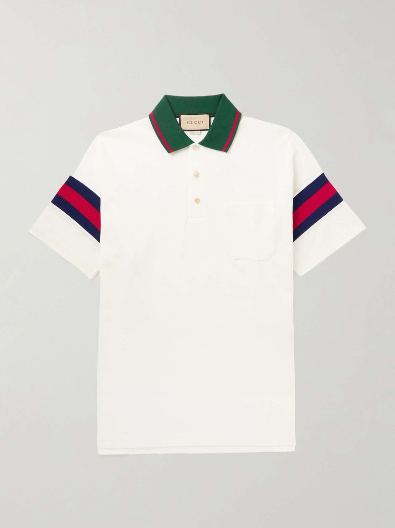 Striped Cotton-Piqué Polo Shirt - 1