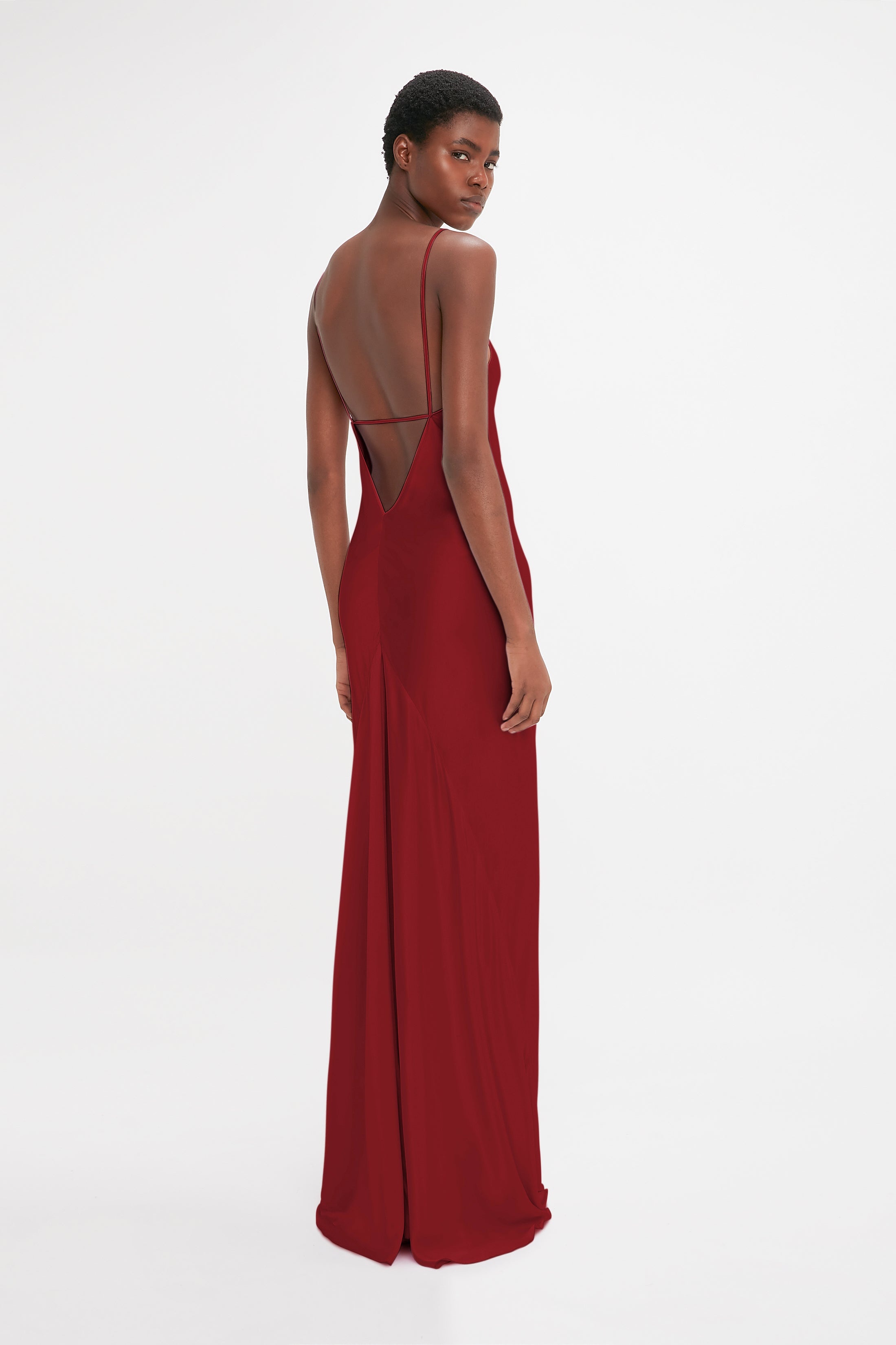 Victoria Beckham Low Back Cami Floor-Length Dress In Poppy Red | REVERSIBLE