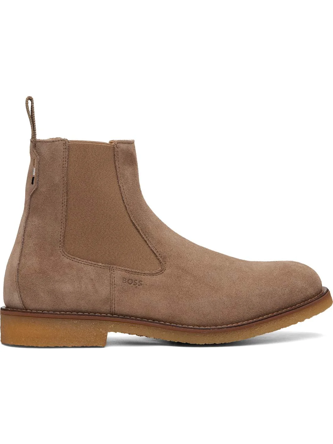 Beige Suede Signature-Stripe Stitching Chelsea Boots - 1