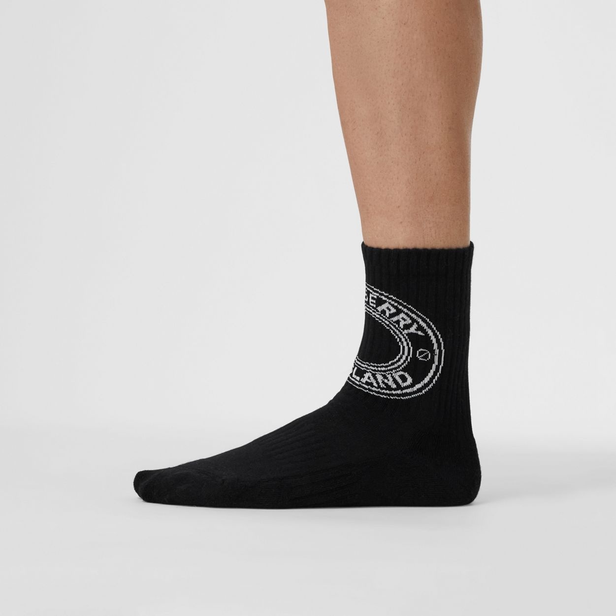 Logo Graphic Intarsia Technical Stretch Cotton Socks - 4