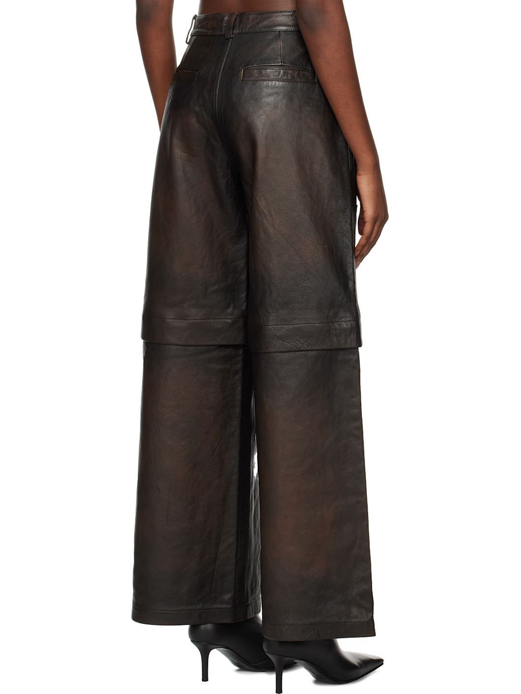 Brown Edda Leather Pants - 3