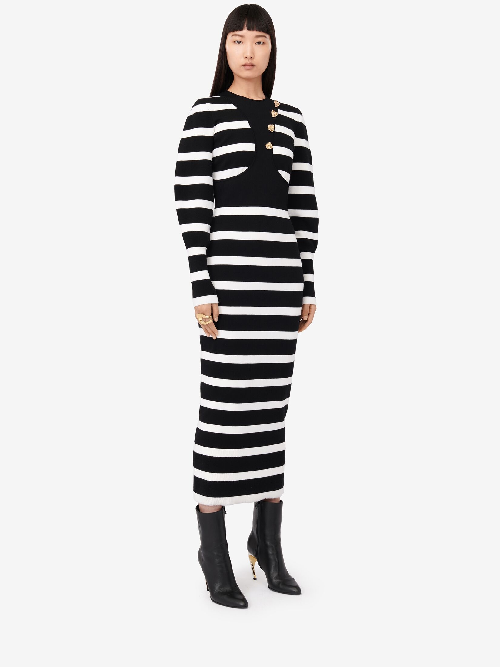 Women's Striped Pencil Dress in Black/ivory - 3