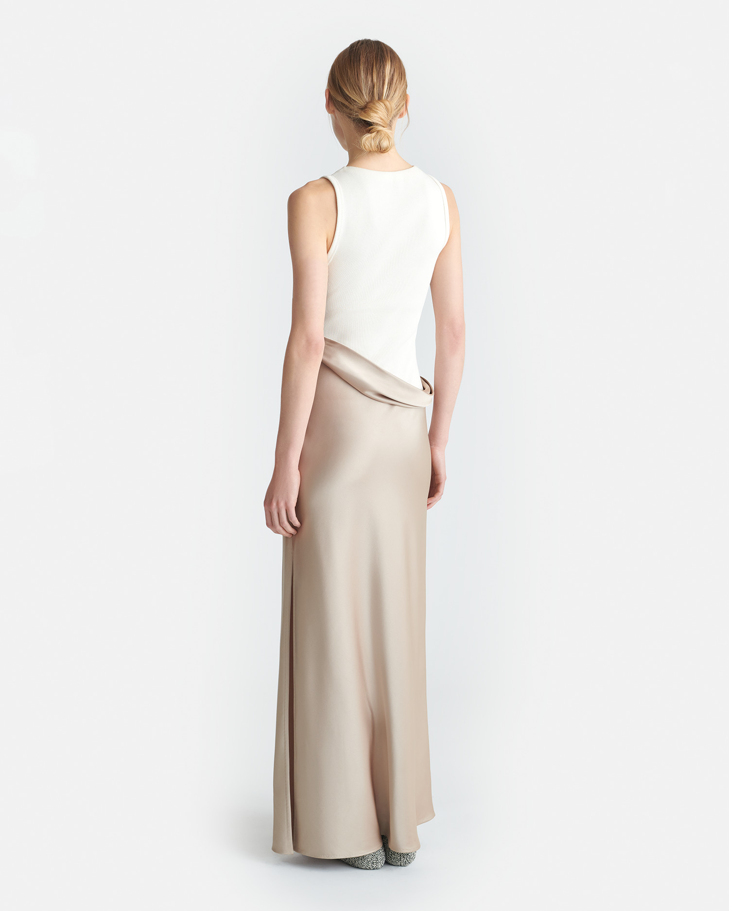 Ribbed Jersey and Slip Satin Dress - 2
