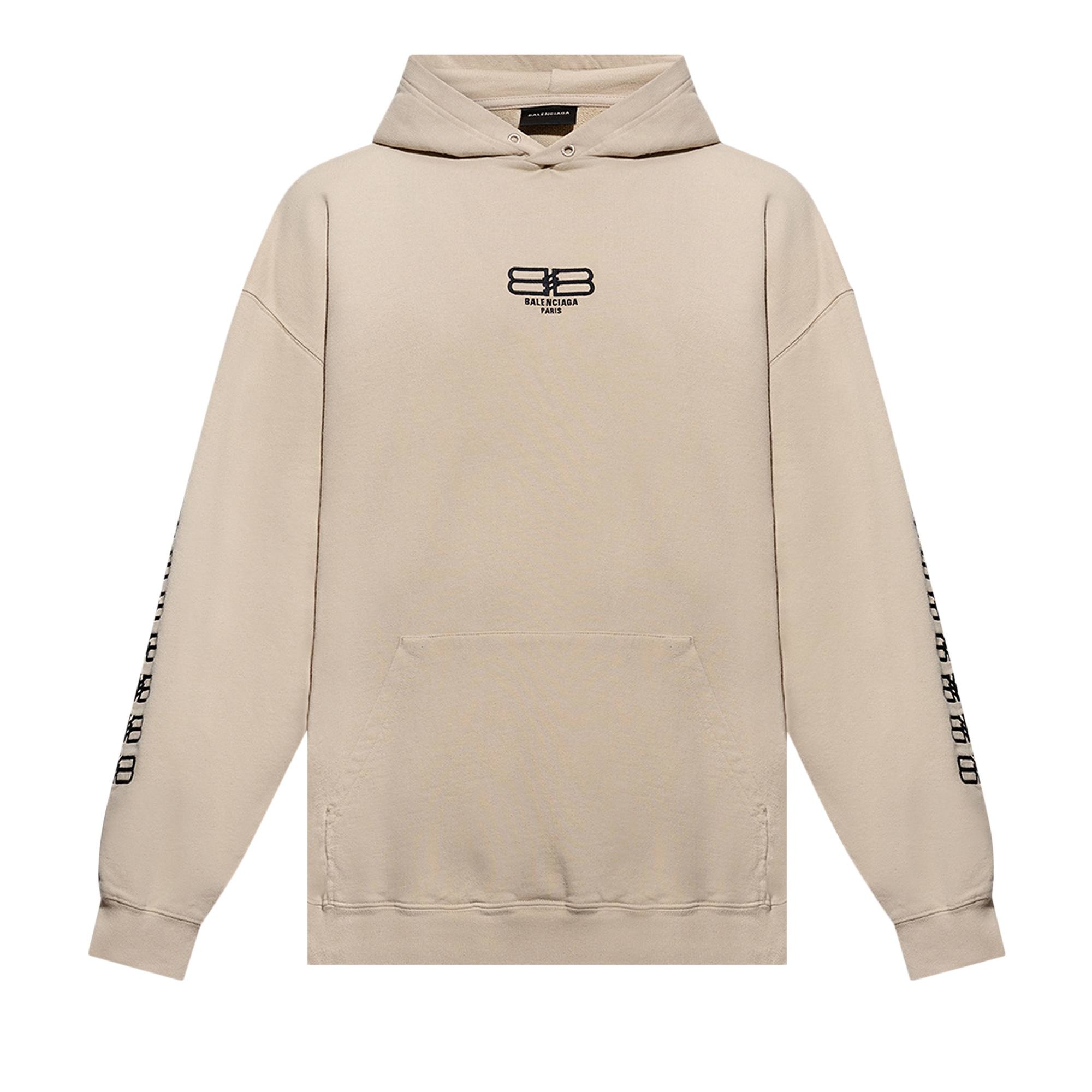 Balenciaga Embroidered Sleeve BB Logo Popover Hoodie 'Beige/Black' - 1
