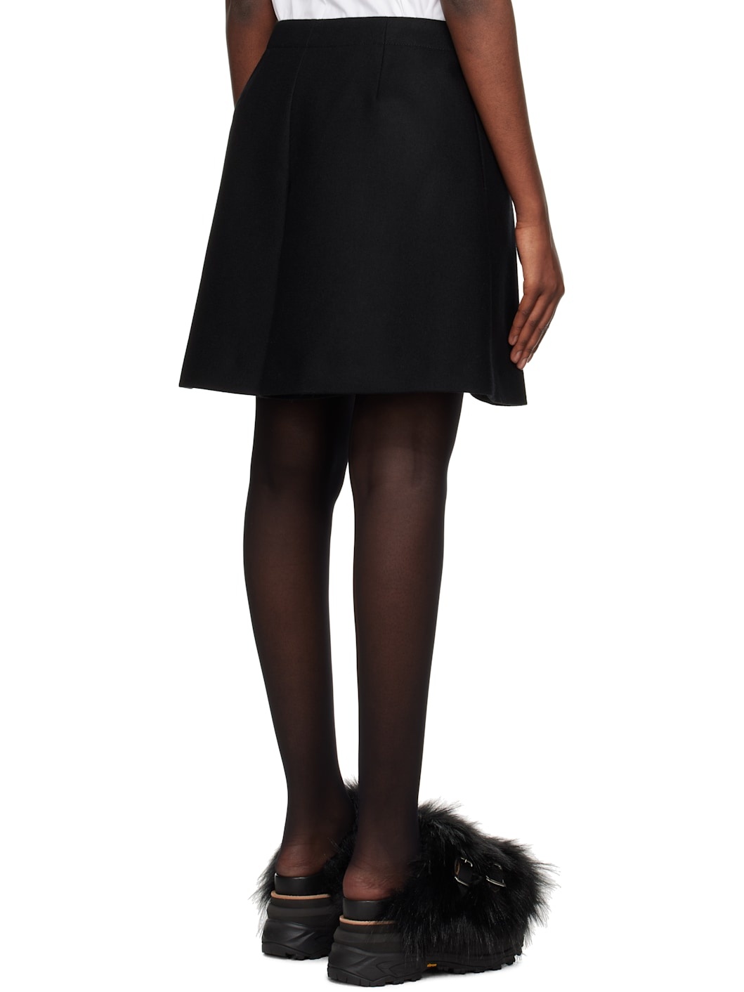 Black Wool Melton Shorts - 3