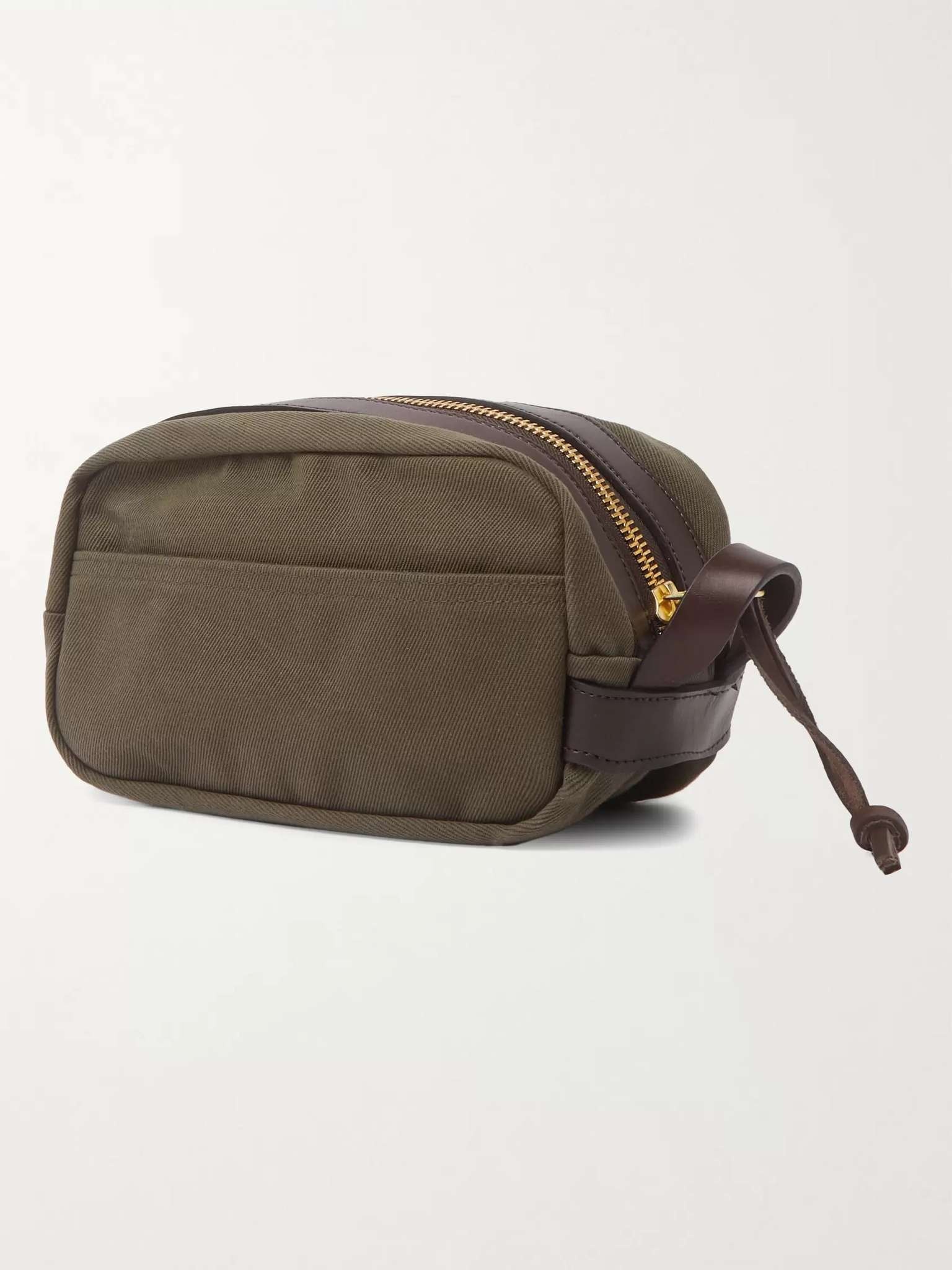 Leather-Trimmed Cotton-Canvas Wash Bag - 3