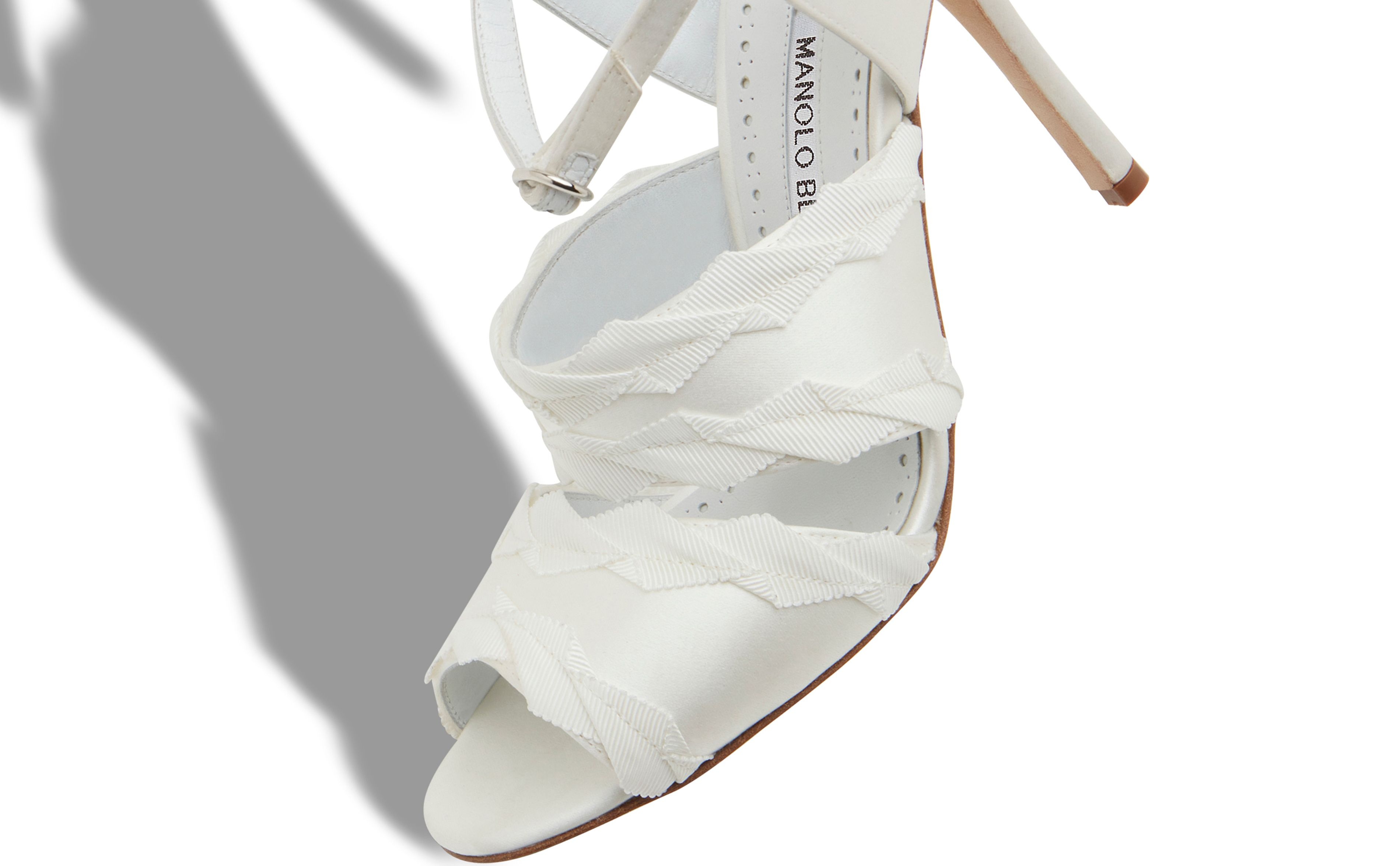 Cream Satin Open Toe Pumps - 4