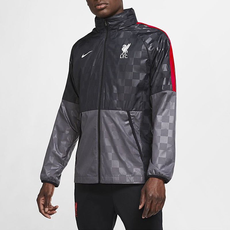 Nike Liverpool F.C. AWF Soccer/Football Zipper Sports Plaid Hooded Jacket Black CZ3346-012 - 3