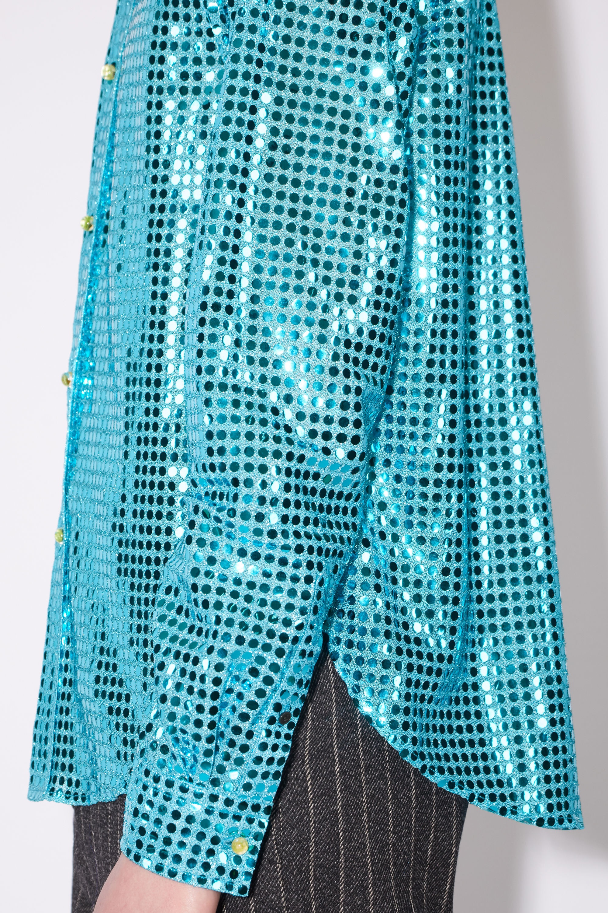 Sequined button-up shirt - Turquoise blue - 4