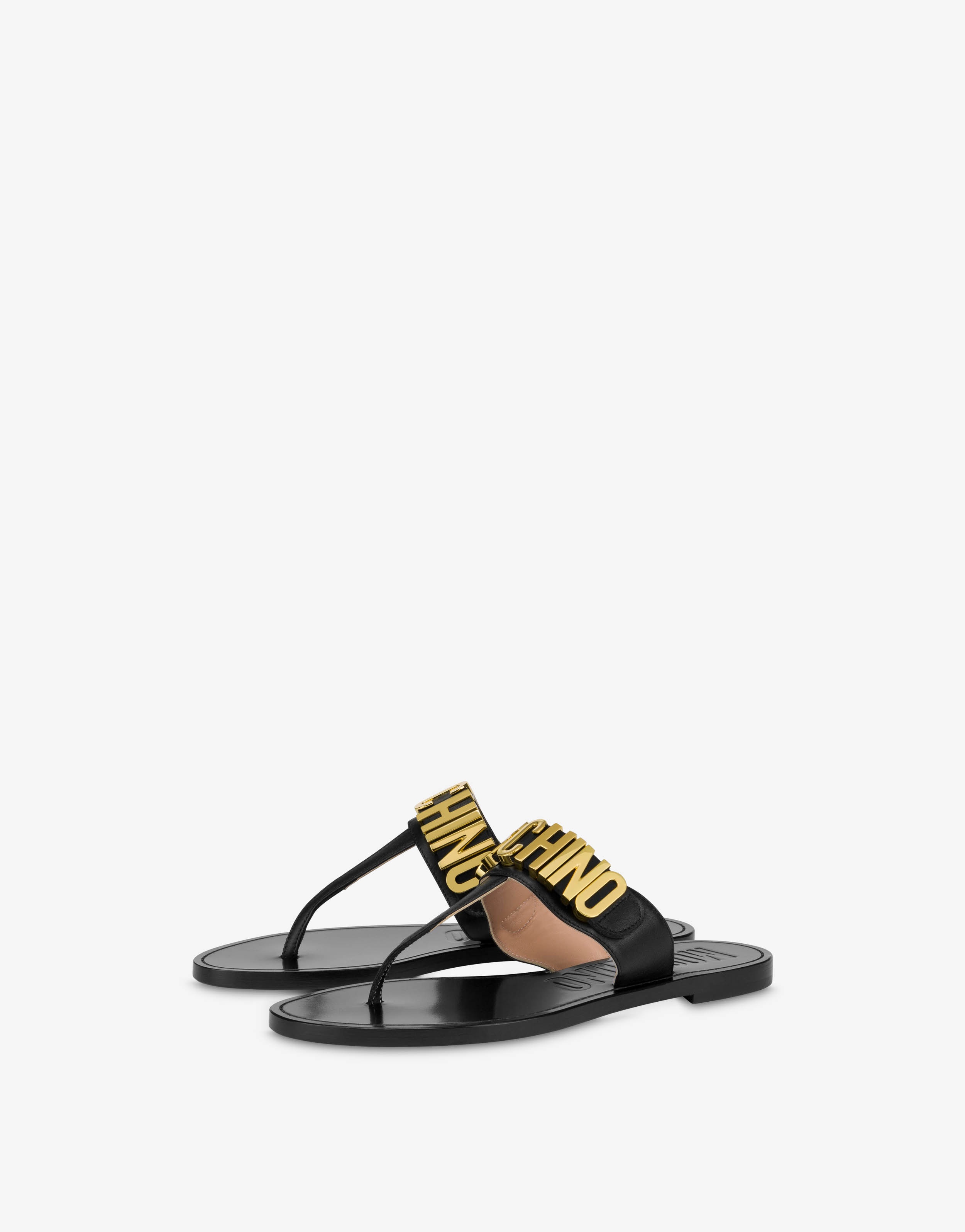 LETTERING LOGO CALFSKIN THONG SANDALS - 4