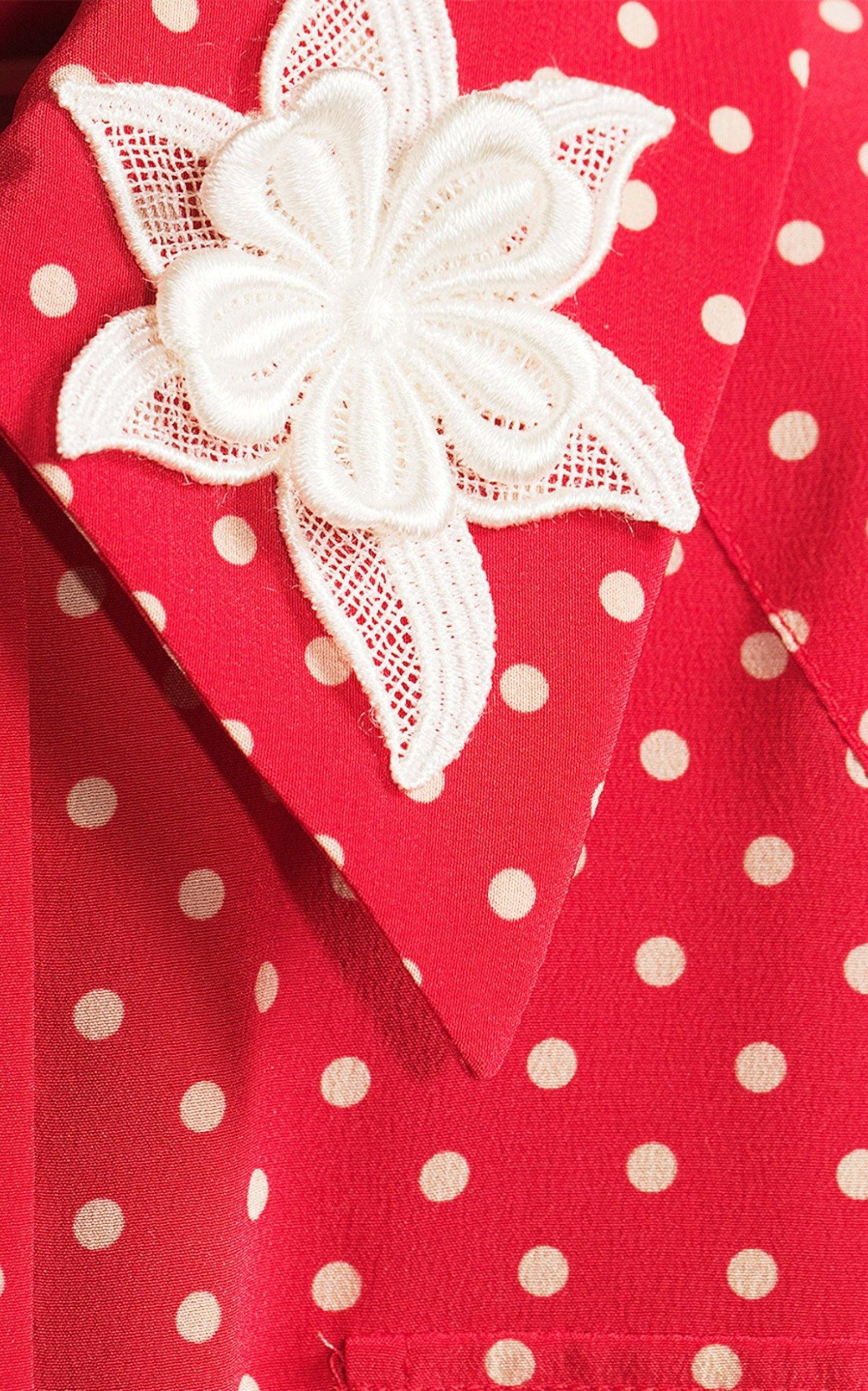 Polka Dot Print Silk Shirt Dress - 5