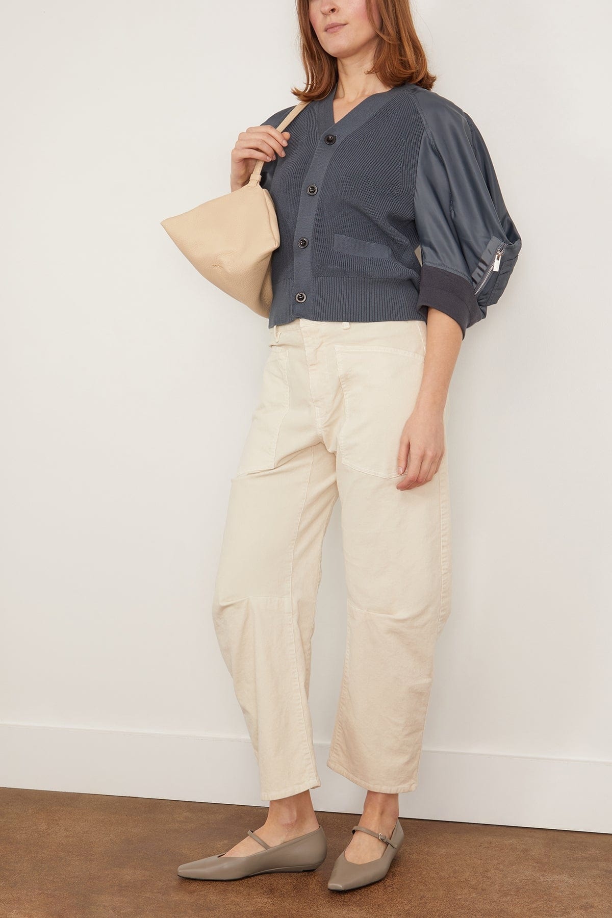 Nylon Twill and Knit Cardigan in Blue Gray - 2