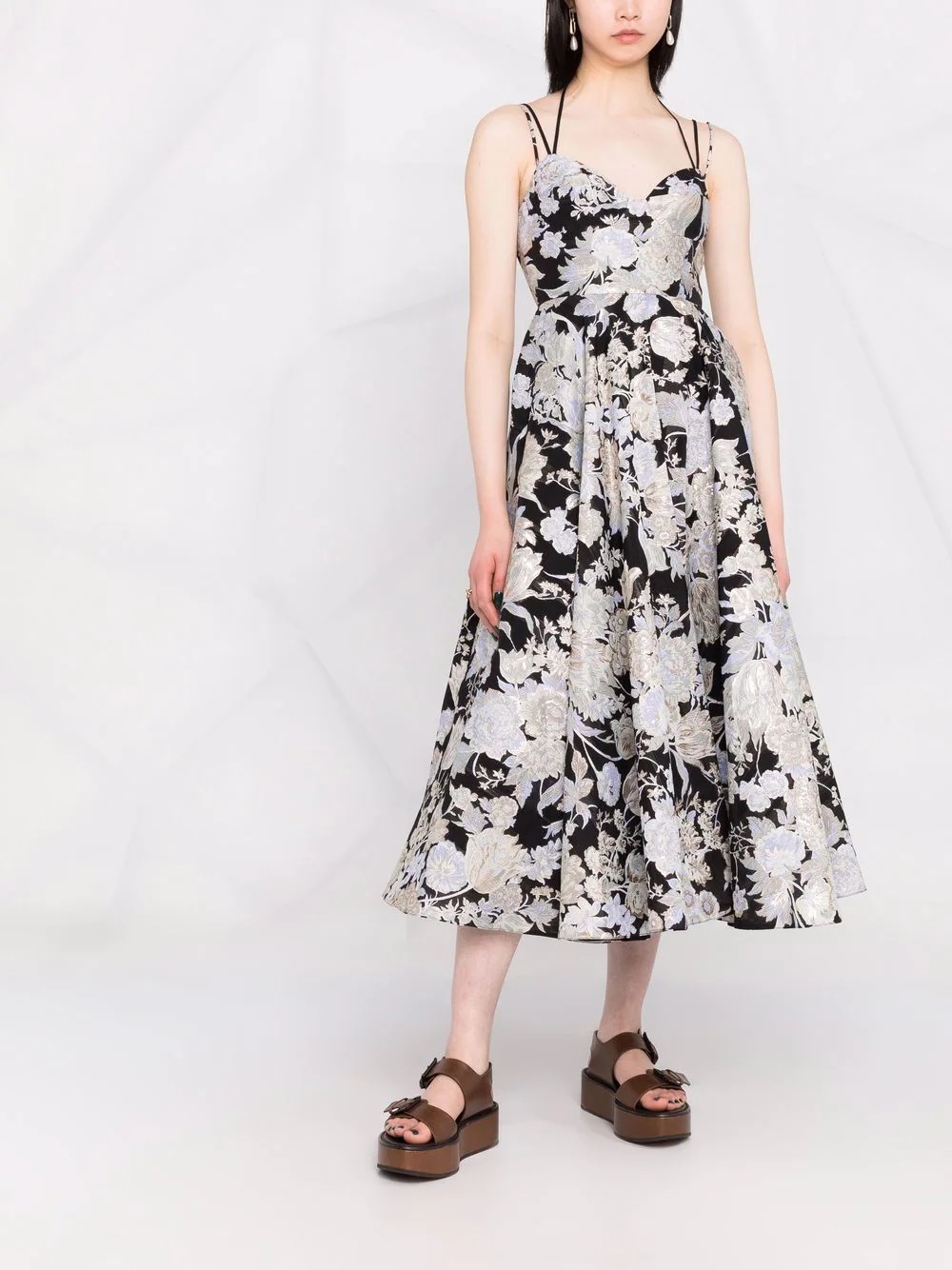 Rea floral-jacquard flared dress - 2