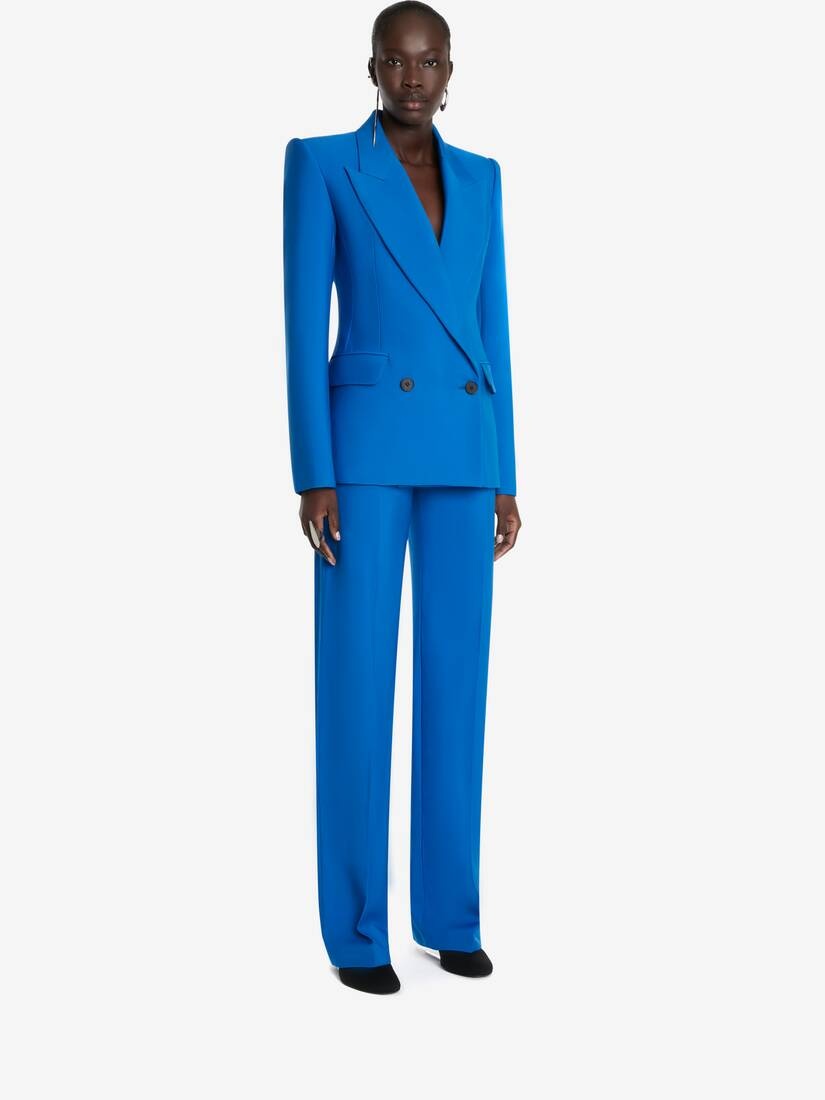 Women's Sartorial Wool Double-breasted Jacket in Galactic Blue - 3