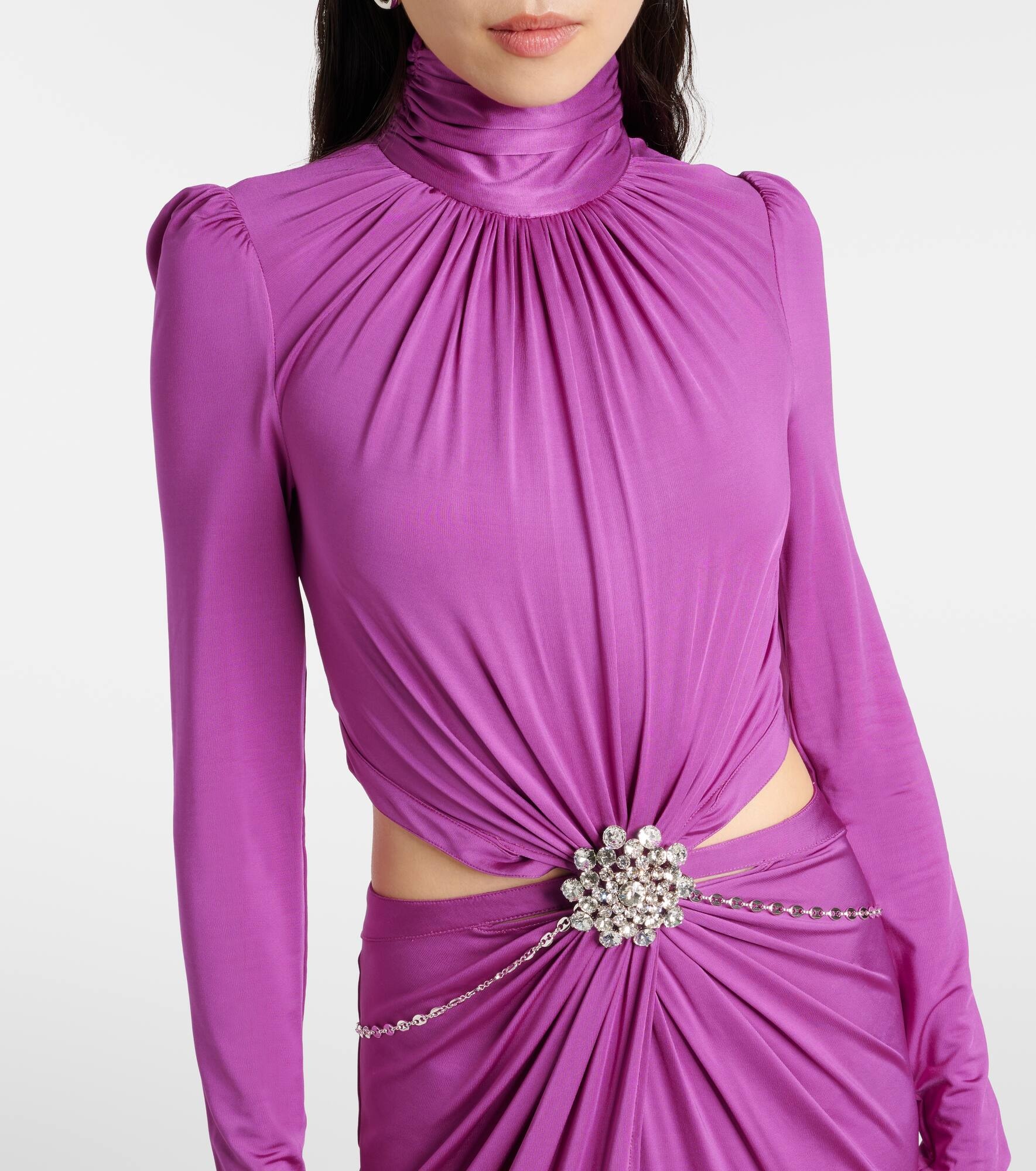 Cutout crystal-embellished jersey gown - 4