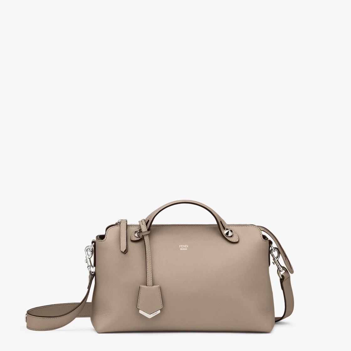 Beige soft leather Boston bag. The interior is divided into two practical compartments by a partitio - 1