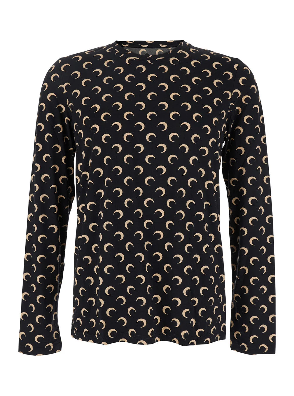 Marine Serre Men Black Crewneck Top With All-Over Moon Print In Tech Fabric Stretch Woman - 1