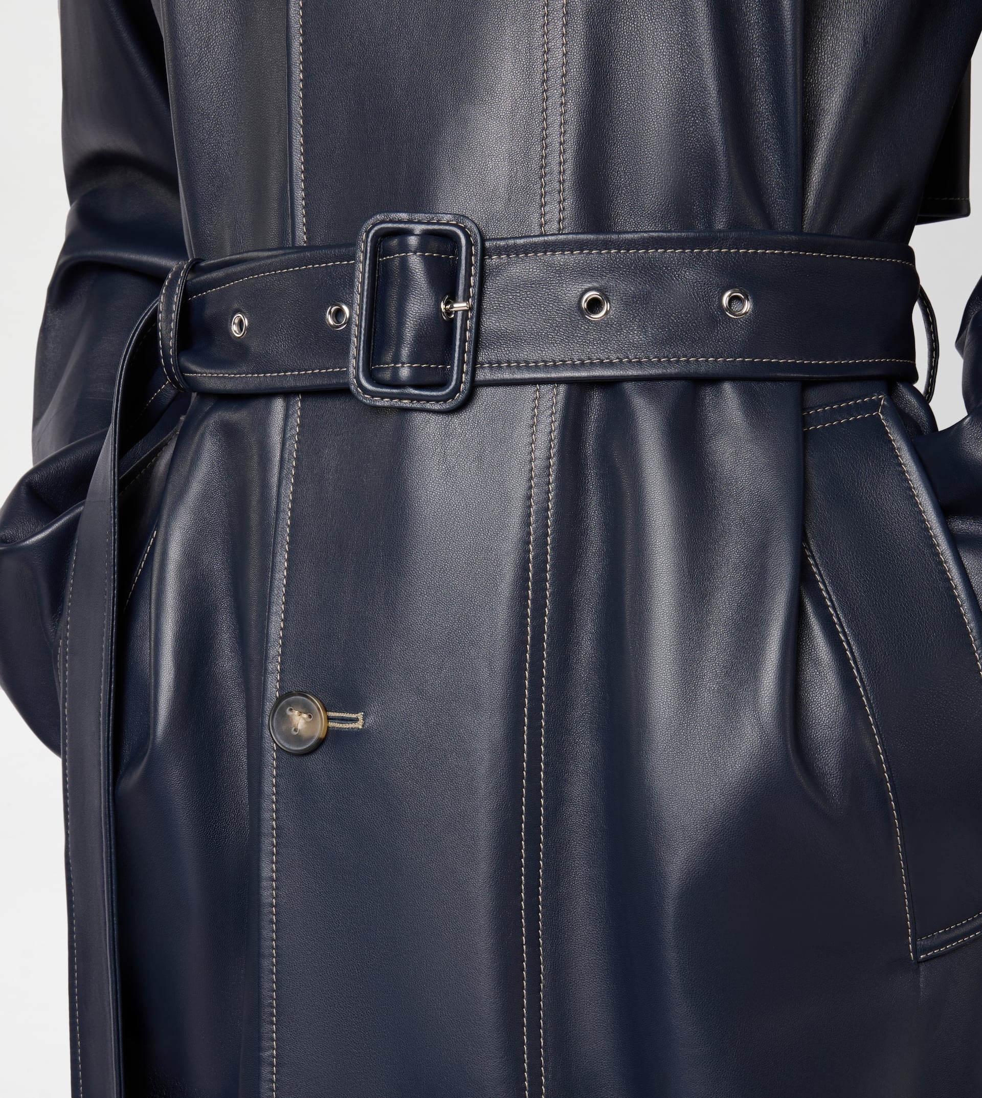 TRENCH COAT IN LEATHER - BLUE - 4