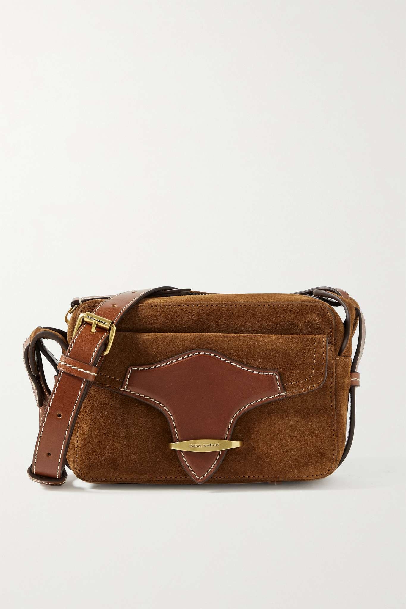 Wasy leather-trimmed suede shoulder bag - 1