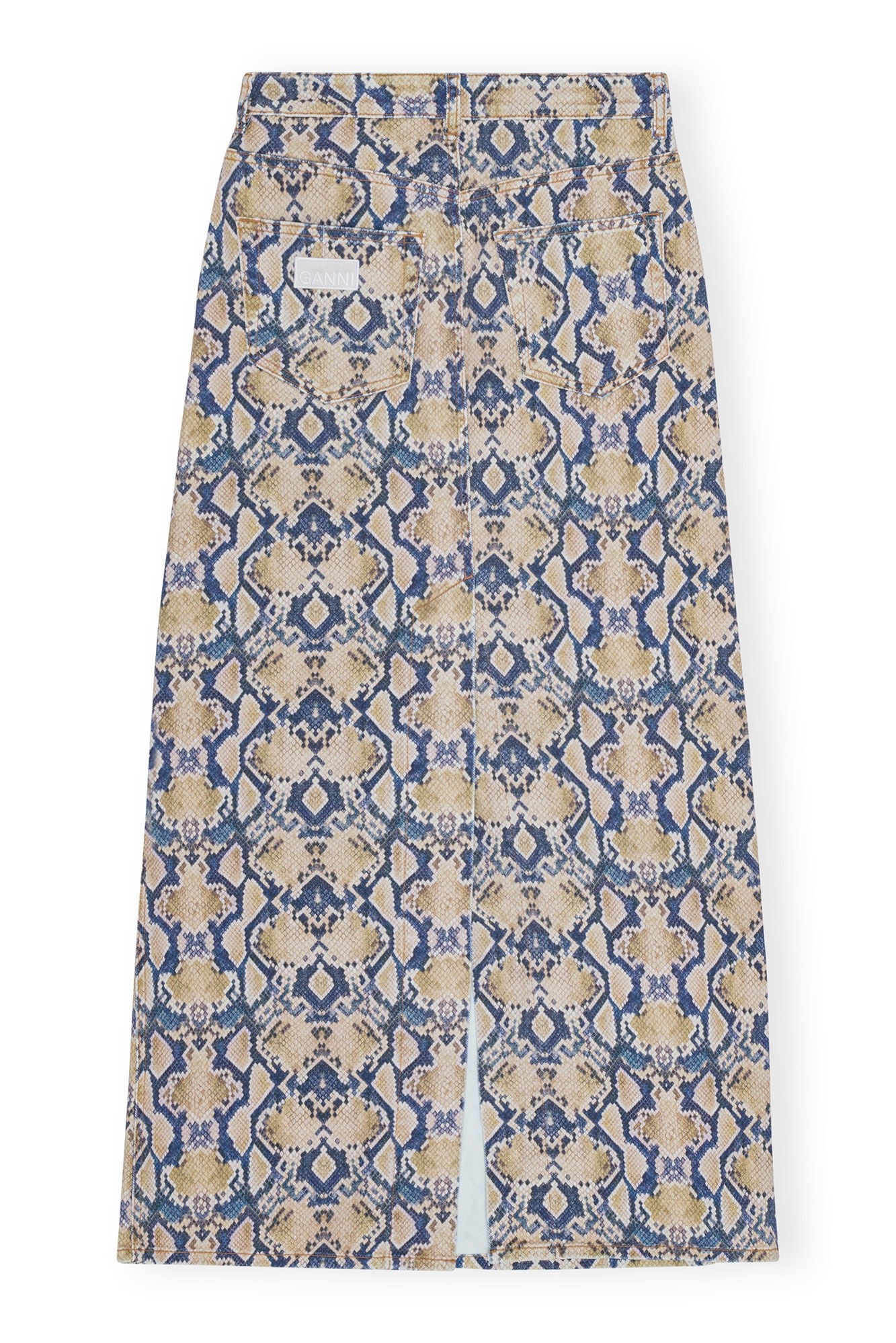 SNAKE PRINTED DENIM MAXI SLIT SKIRT - 1