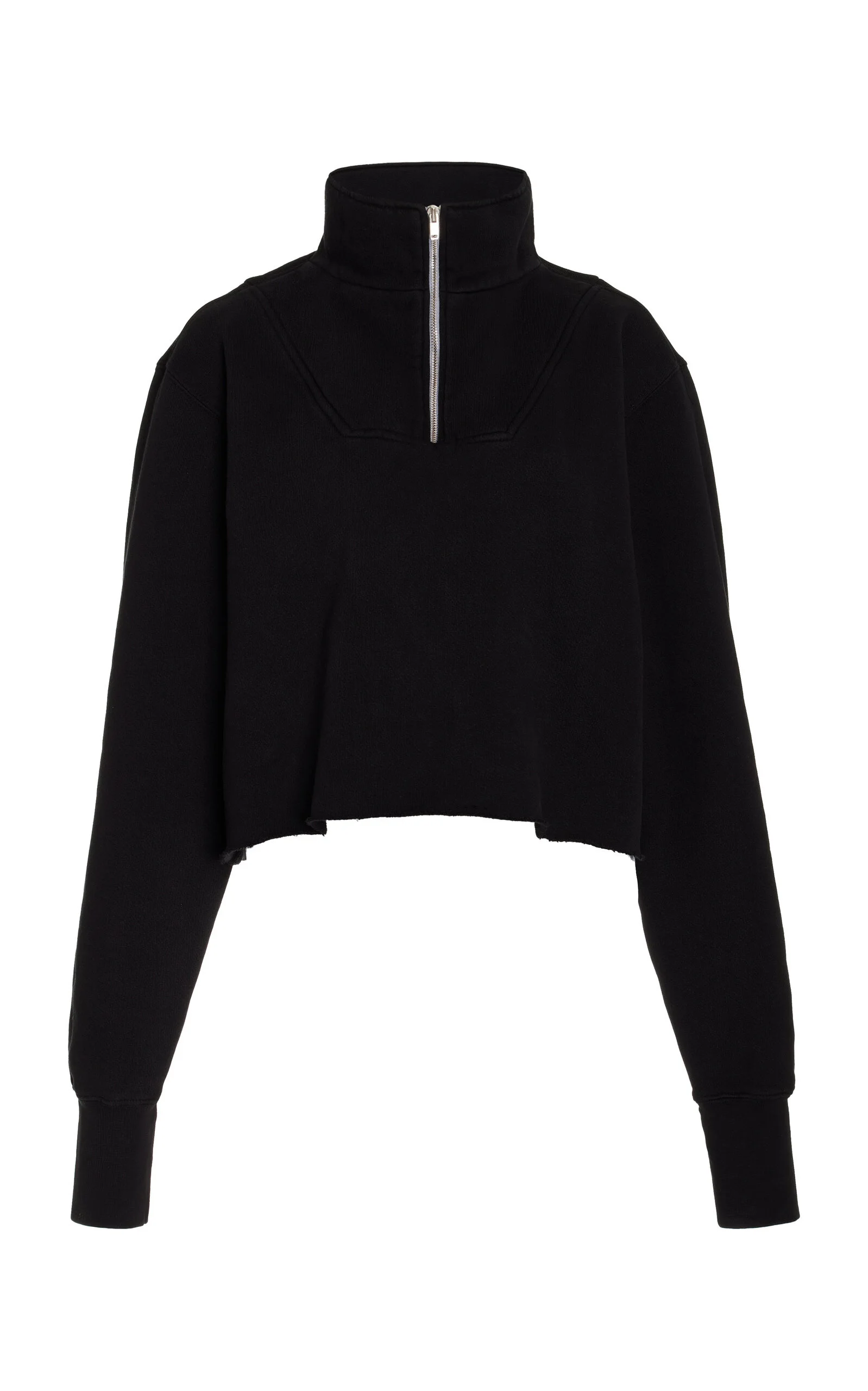 Cropped Raglan-Sleeve Cotton Pullover black - 1
