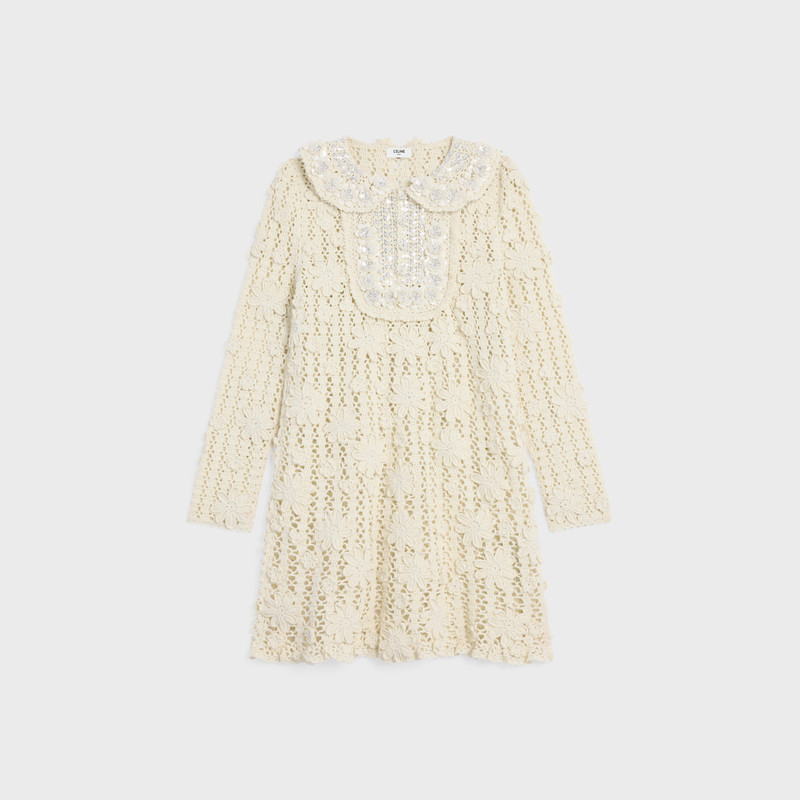embroidered mini dress in crocheted cotton 1
