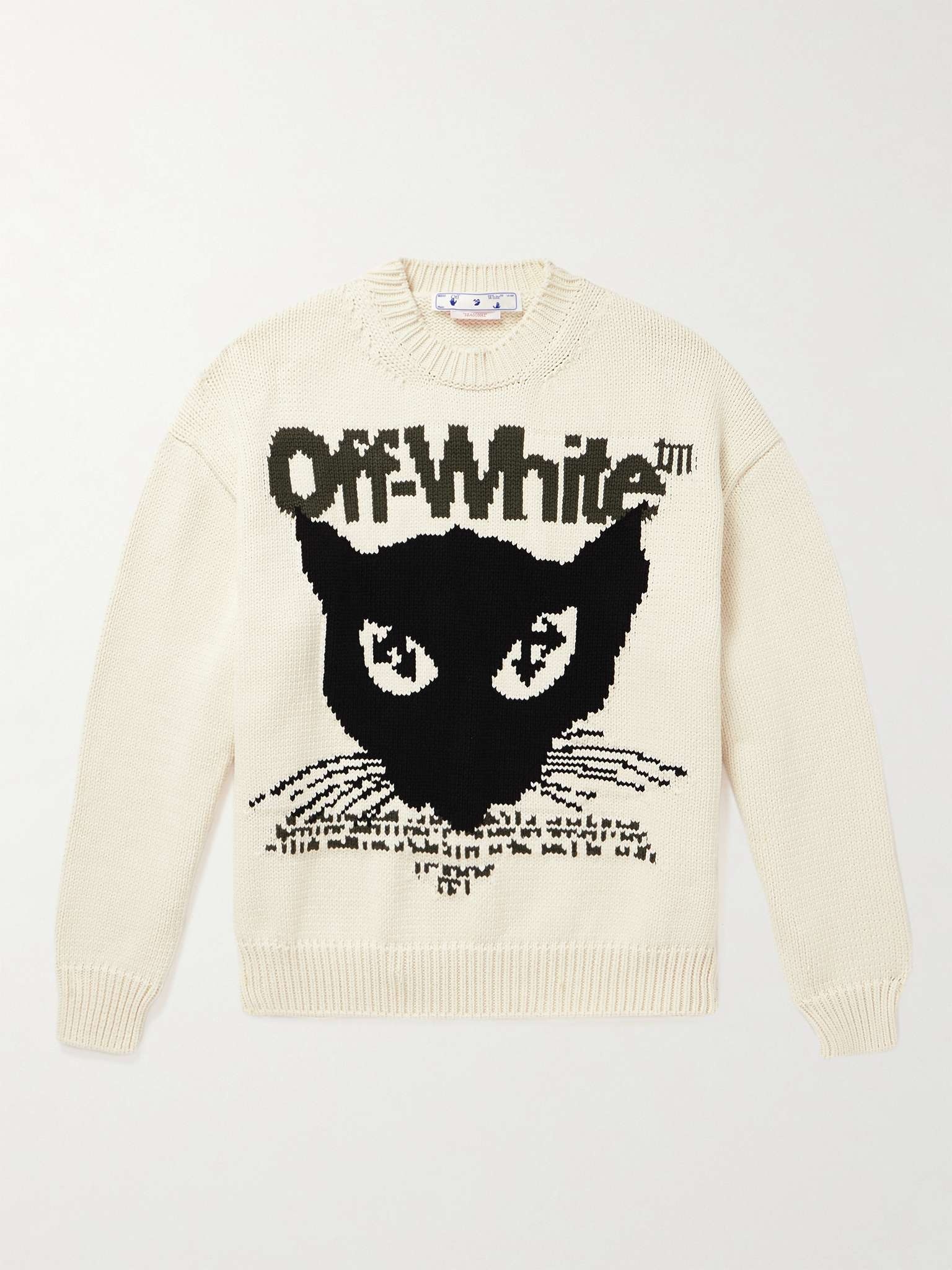 Off White Intarsia Knit Cotton Blend Sweater REVERSIBLE